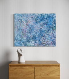 "Continuance" - Vibrant Blue and Pink Textured Splatter Abstract Artwork