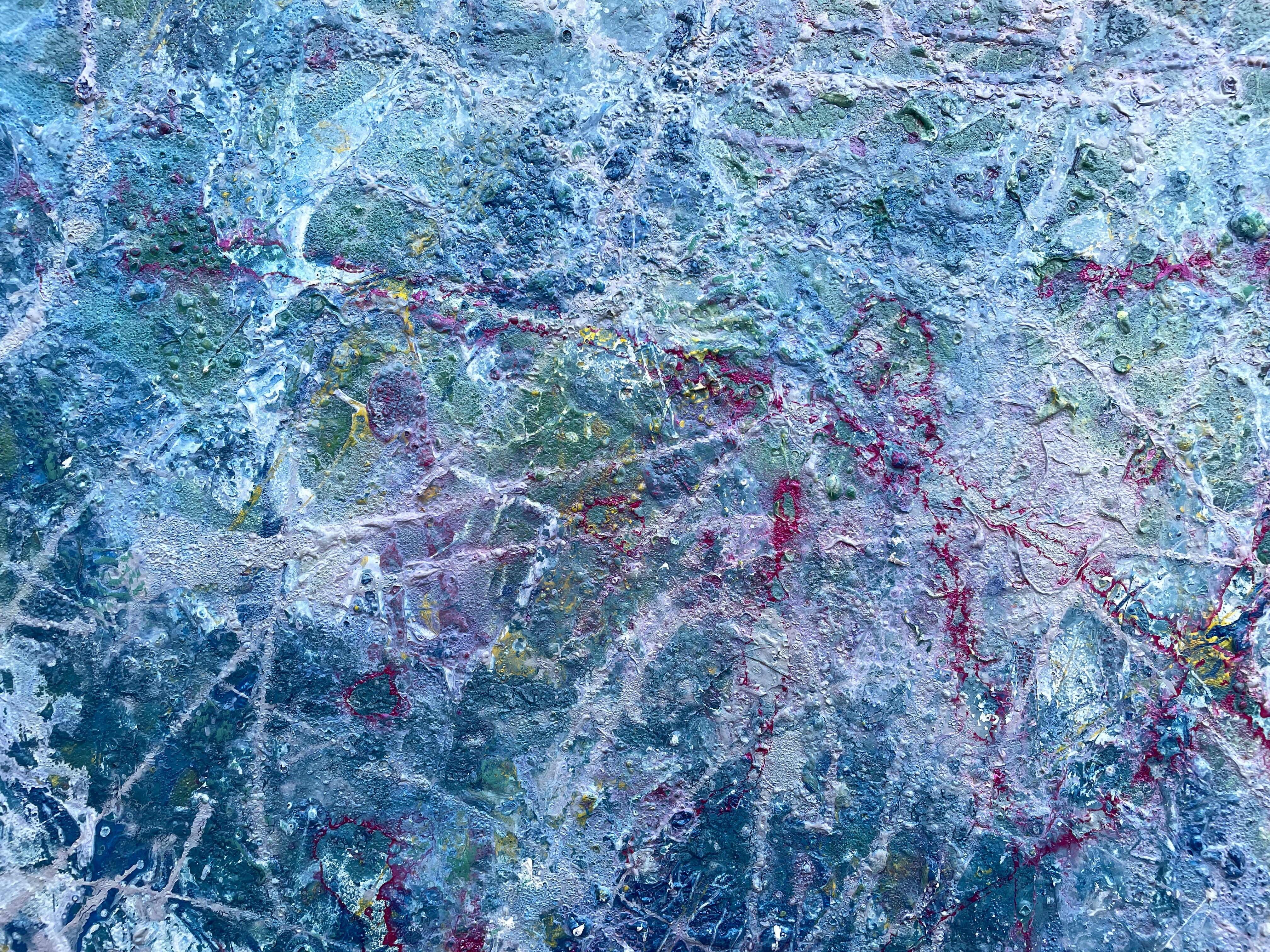 'Continuance' by Lori Poncsak - Blue and Pink Splatter Abstract Expressionism  For Sale 6