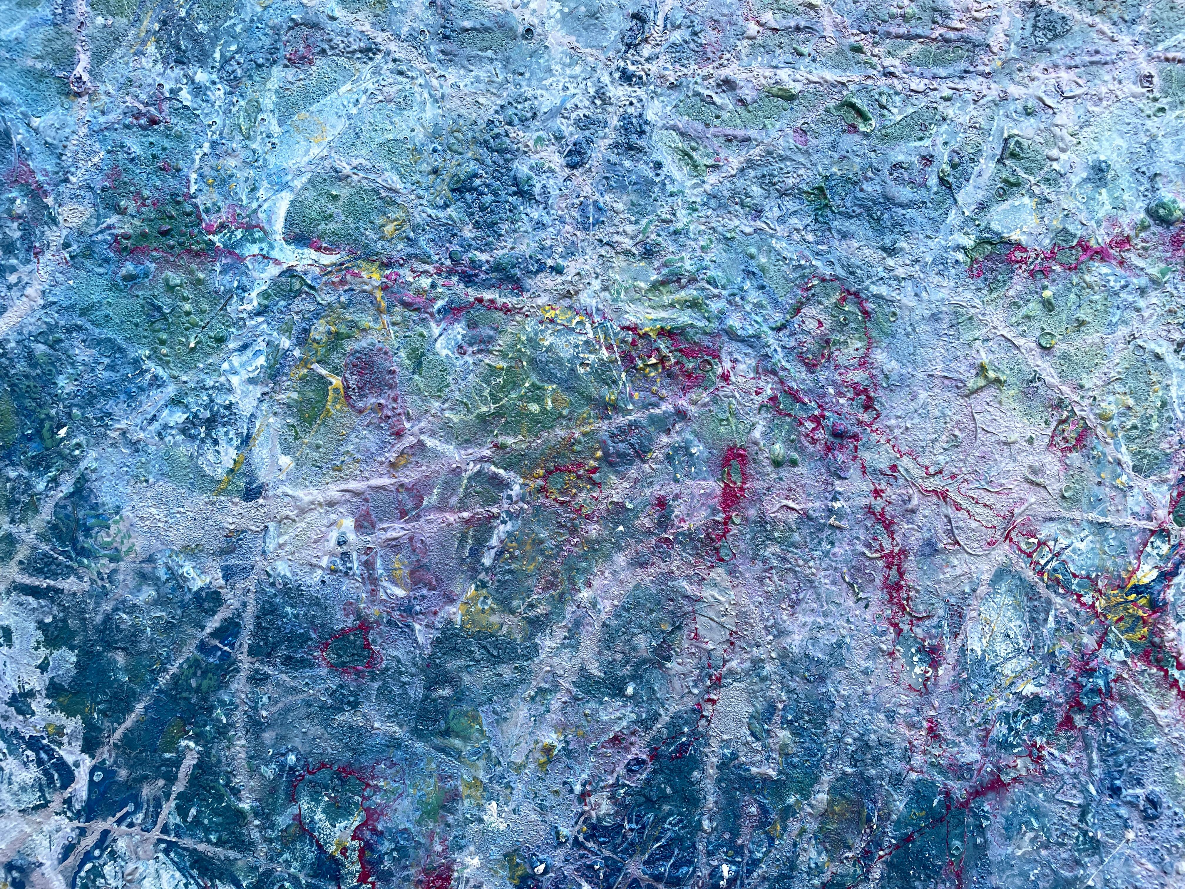 'Continuance' by Lori Poncsak - Blue and Pink Splatter Abstract Expressionism For Sale 6