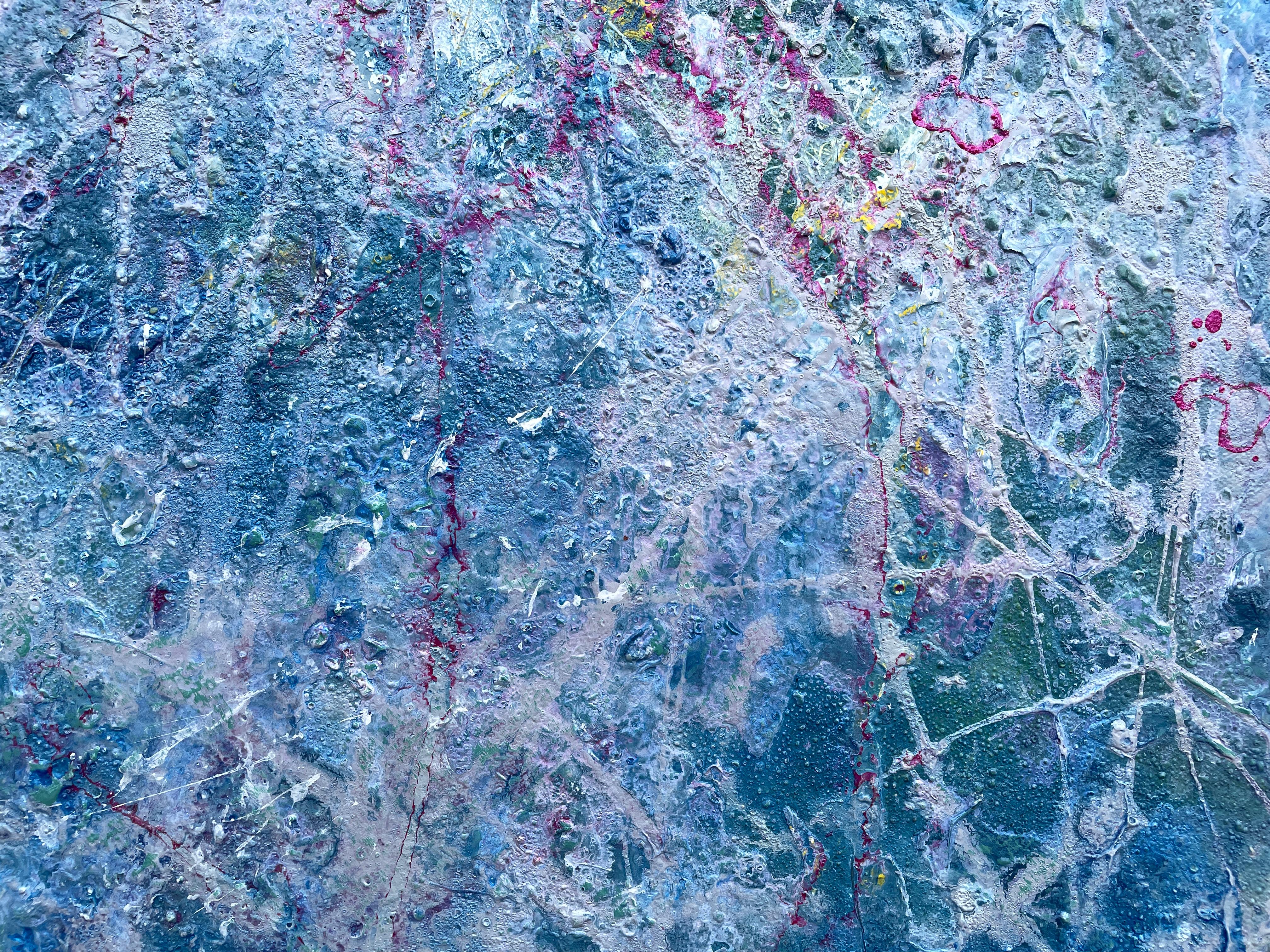 'Continuance' by Lori Poncsak - Blue and Pink Splatter Abstract Expressionism For Sale 7