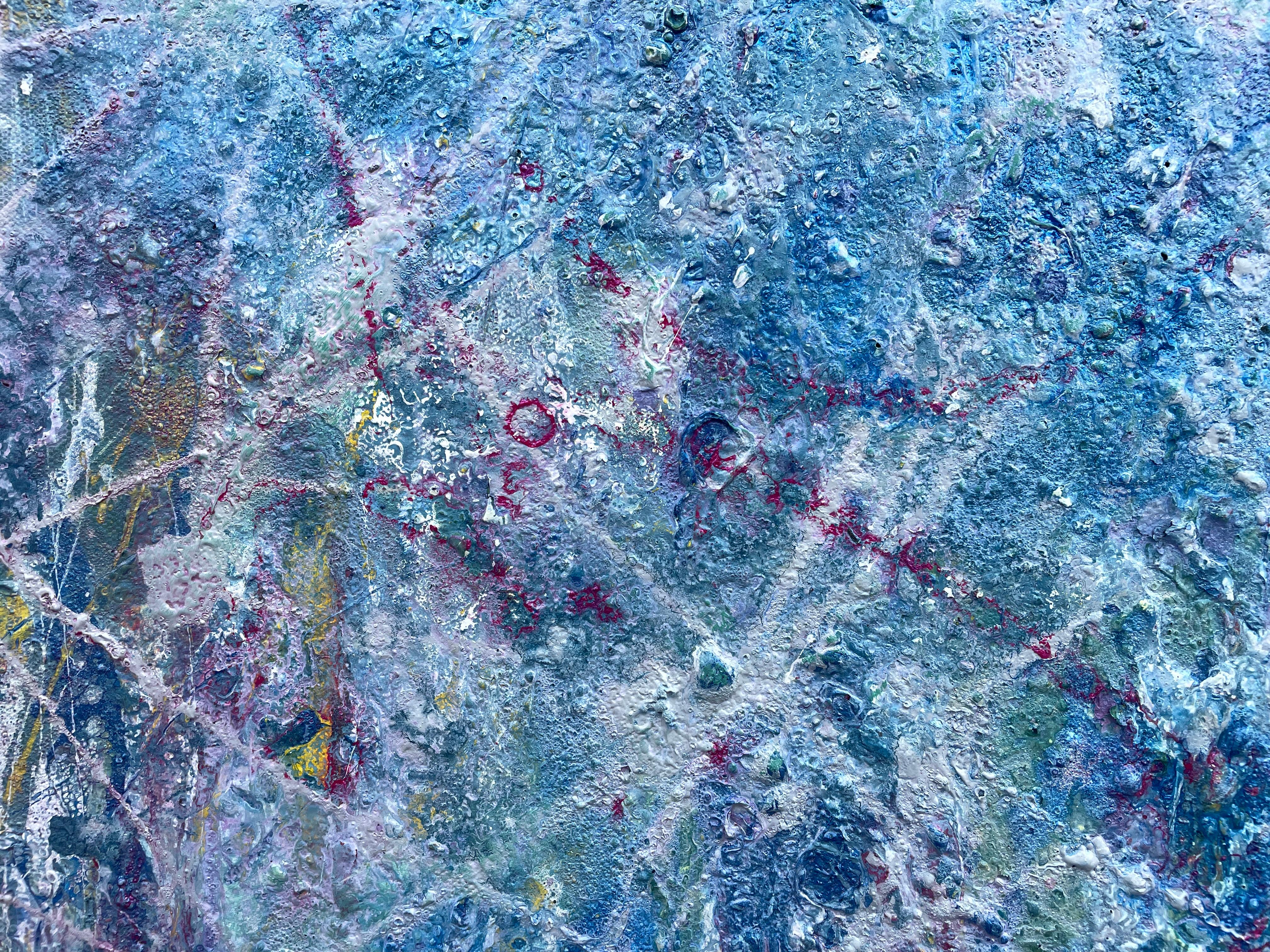 'Continuance' by Lori Poncsak - Blue and Pink Splatter Abstract Expressionism For Sale 8