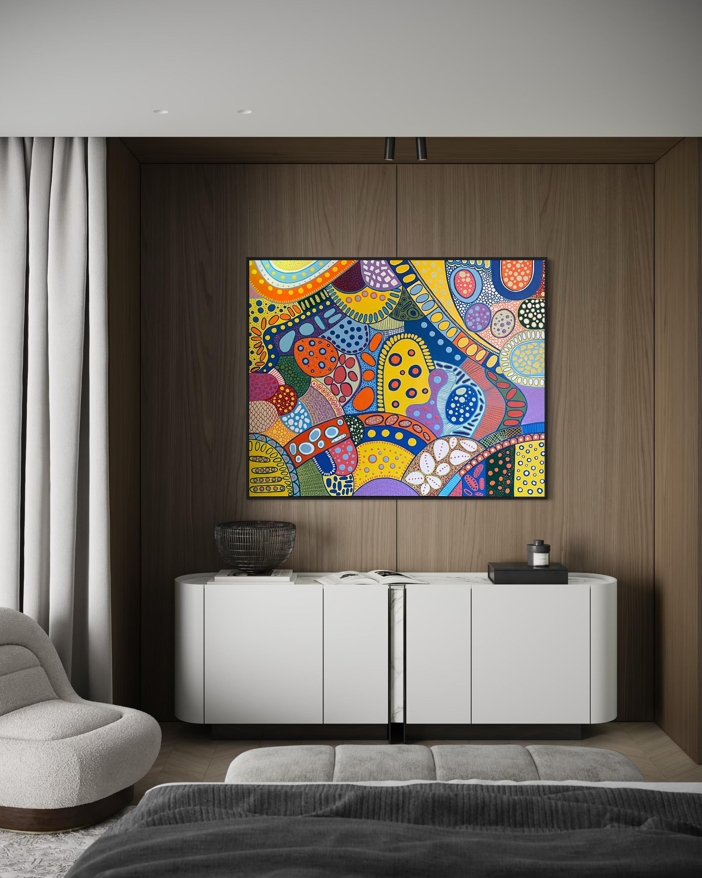 „Countryside Dream“ von Lori Poncsak – großes lebhaftes, geometrisches, abstraktes Gemälde im Angebot 1