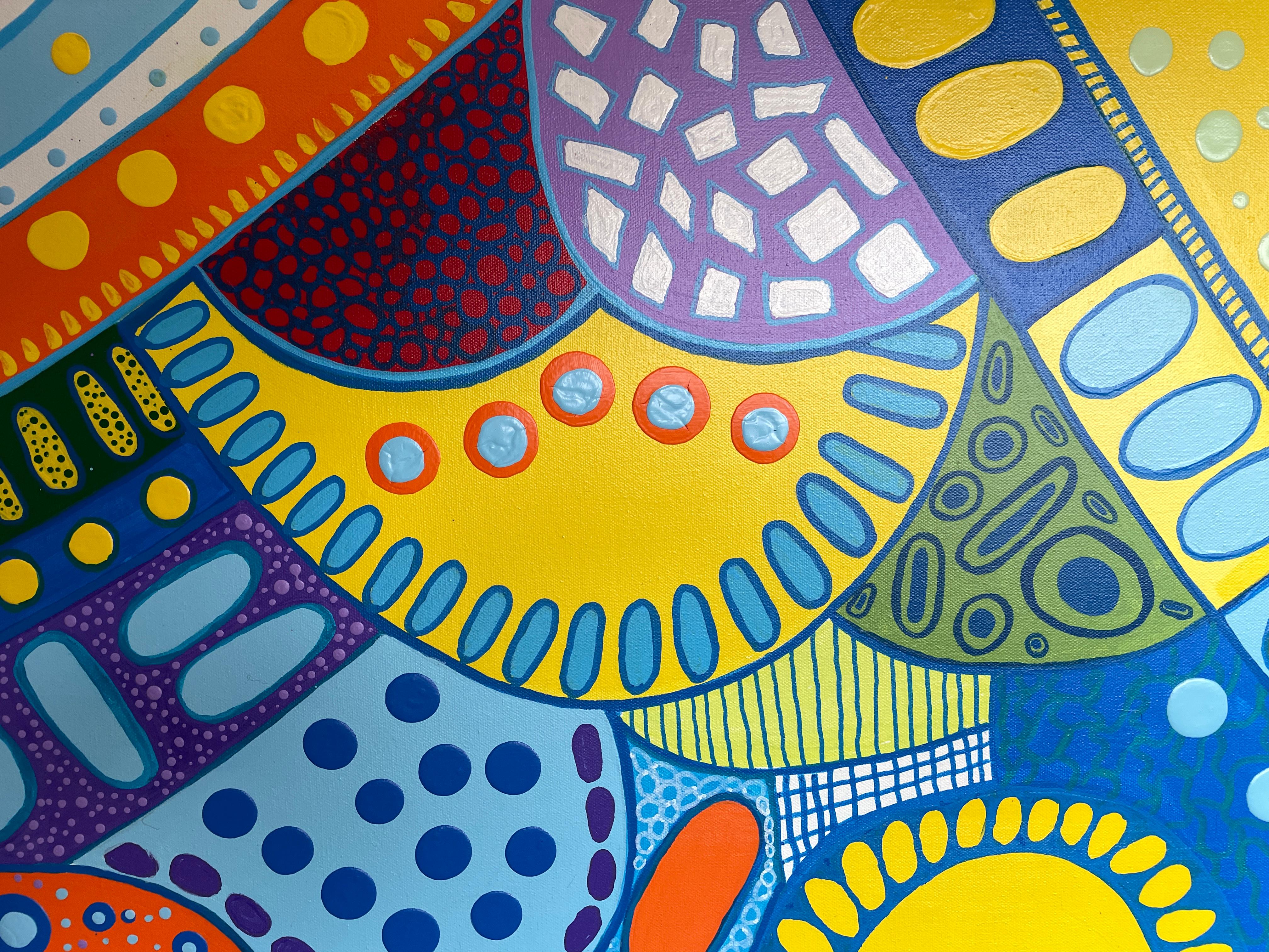'Countryside Dream' by Lori Poncsak - Large Vibrant Geometric Abstract Painting For Sale 5