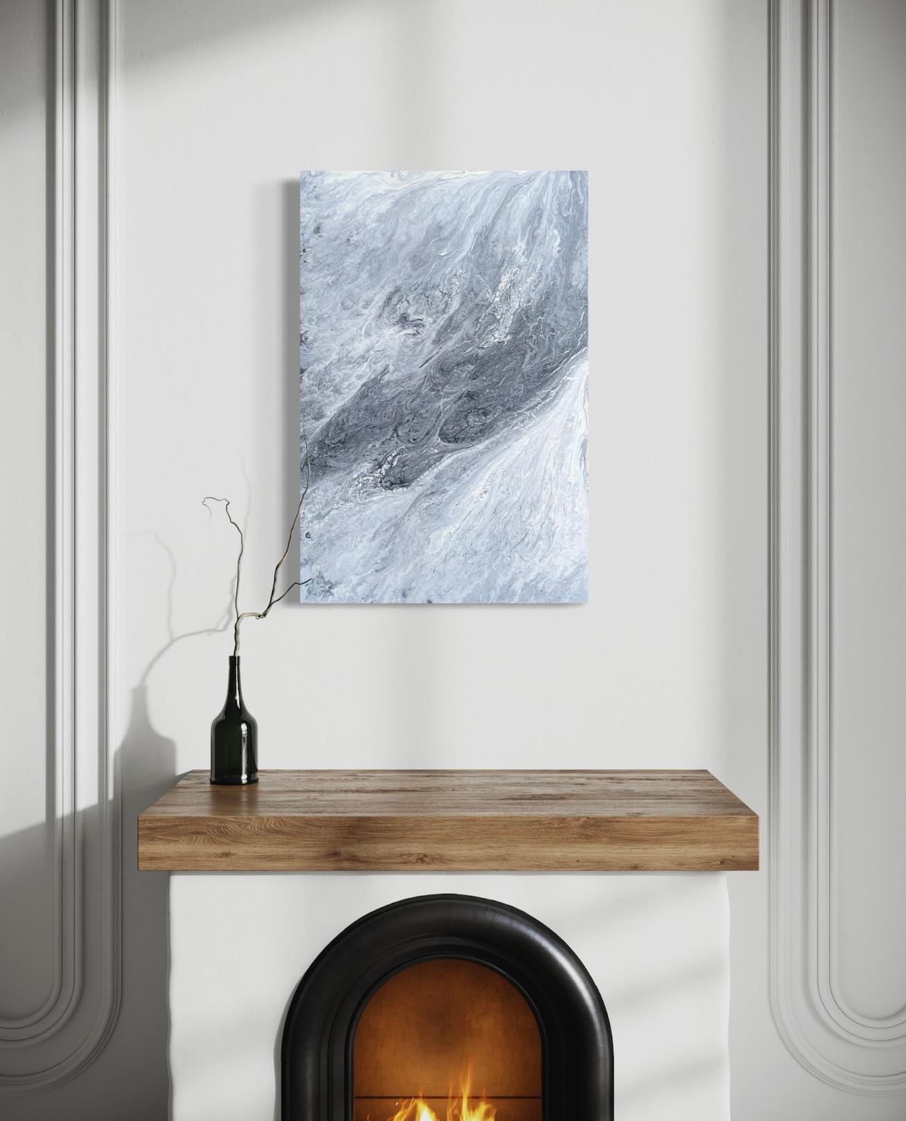 'Corrientes' de Lori Poncsak - Mármol blanco y gris Abstracto oceánico contemporáneo en venta 1