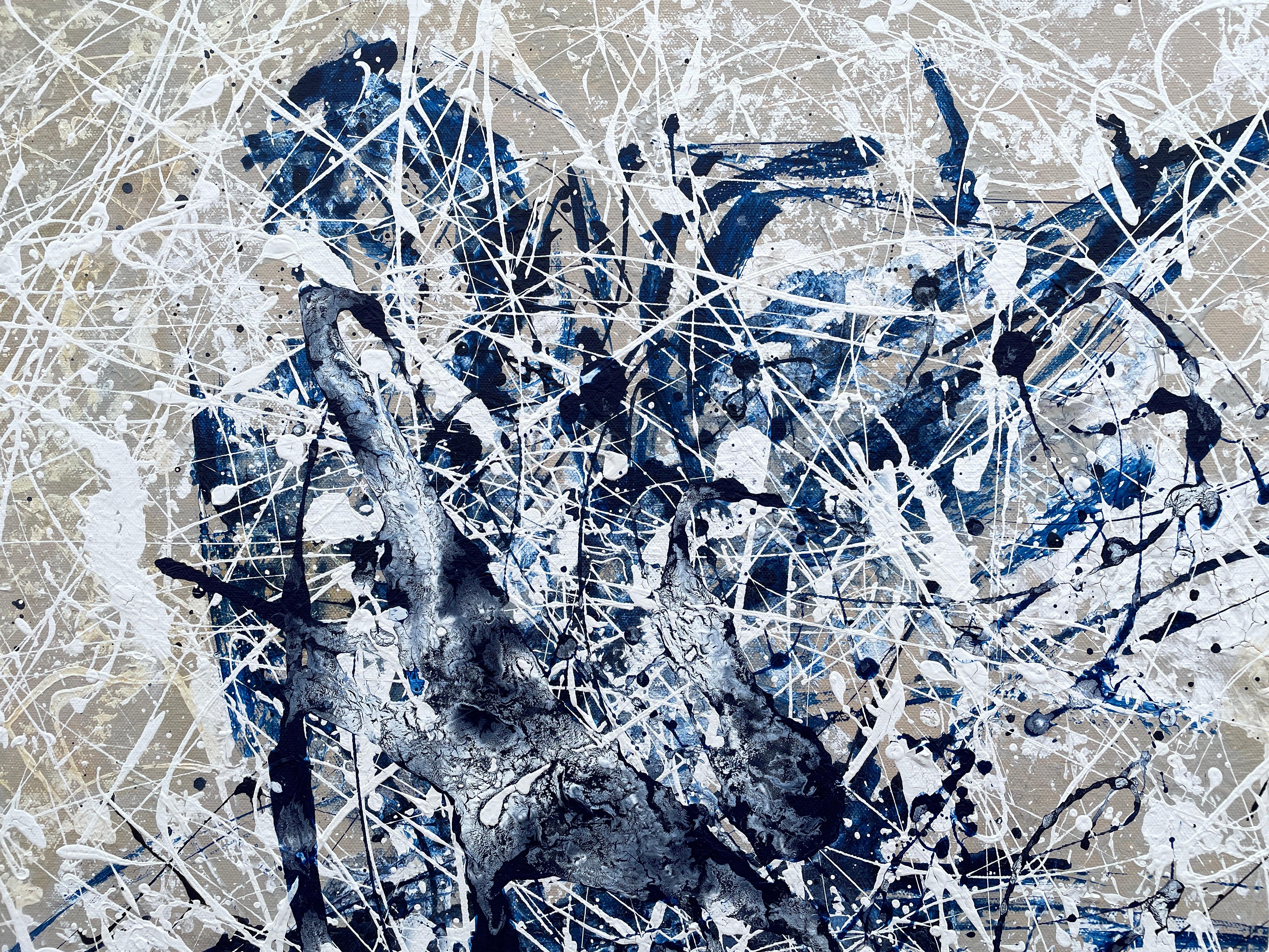 'Dancer' by Lori Poncsak - Blue and White Splatter Abstract Expressionism For Sale 3