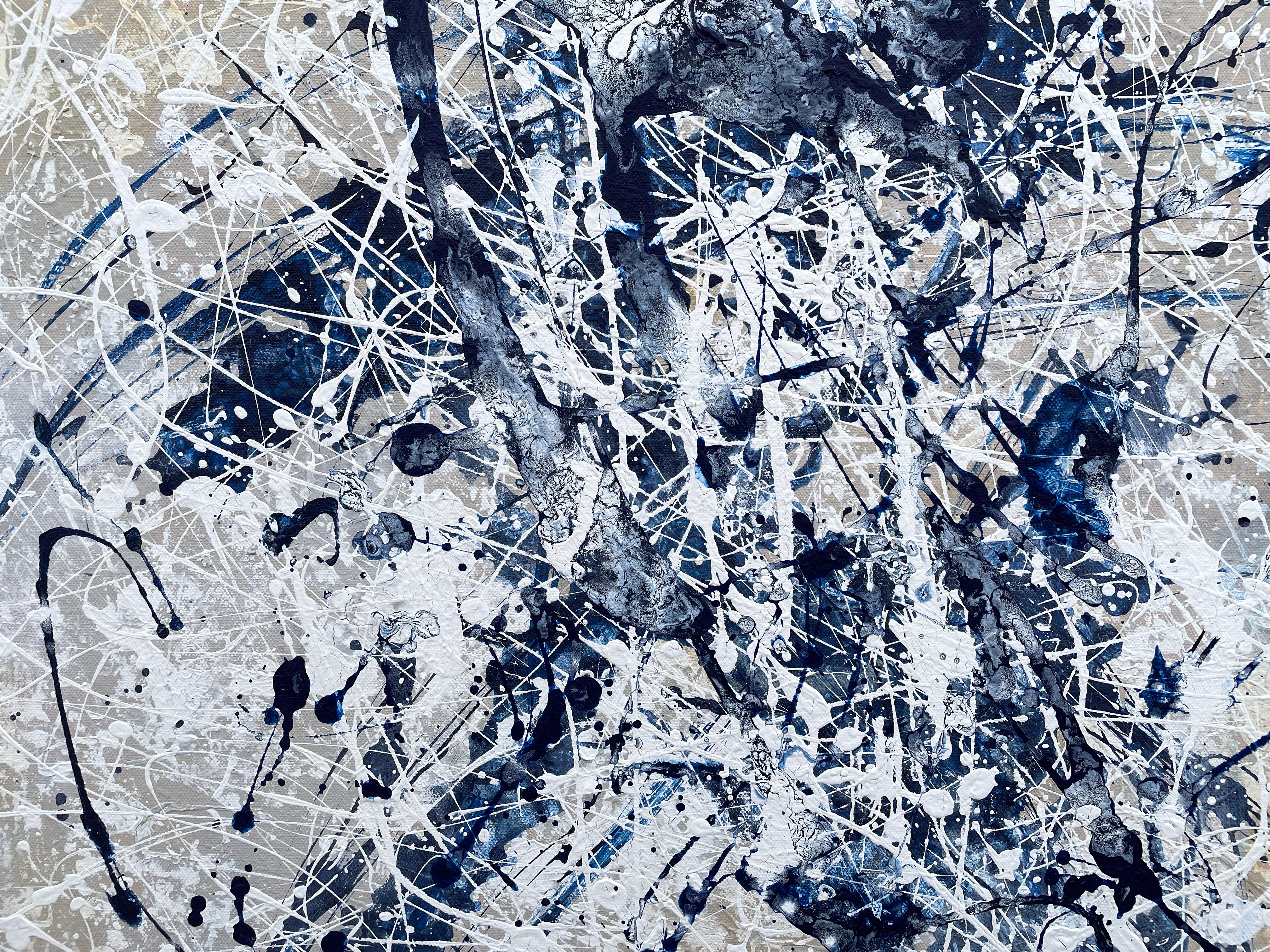 'Dancer' by Lori Poncsak - Blue and White Splatter Abstract Expressionism For Sale 4