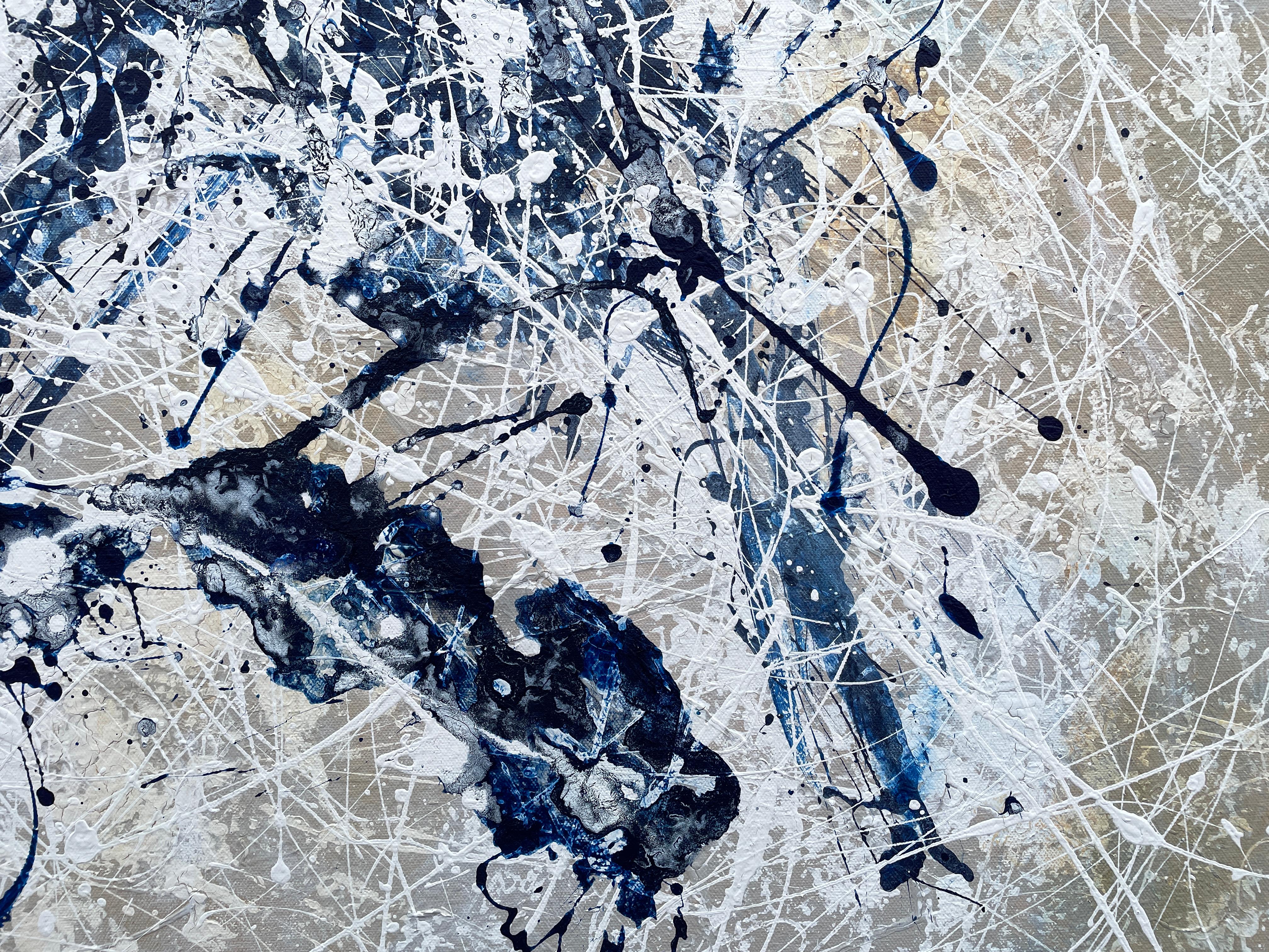 'Dancer' by Lori Poncsak - Blue and White Splatter Abstract Expressionism For Sale 5