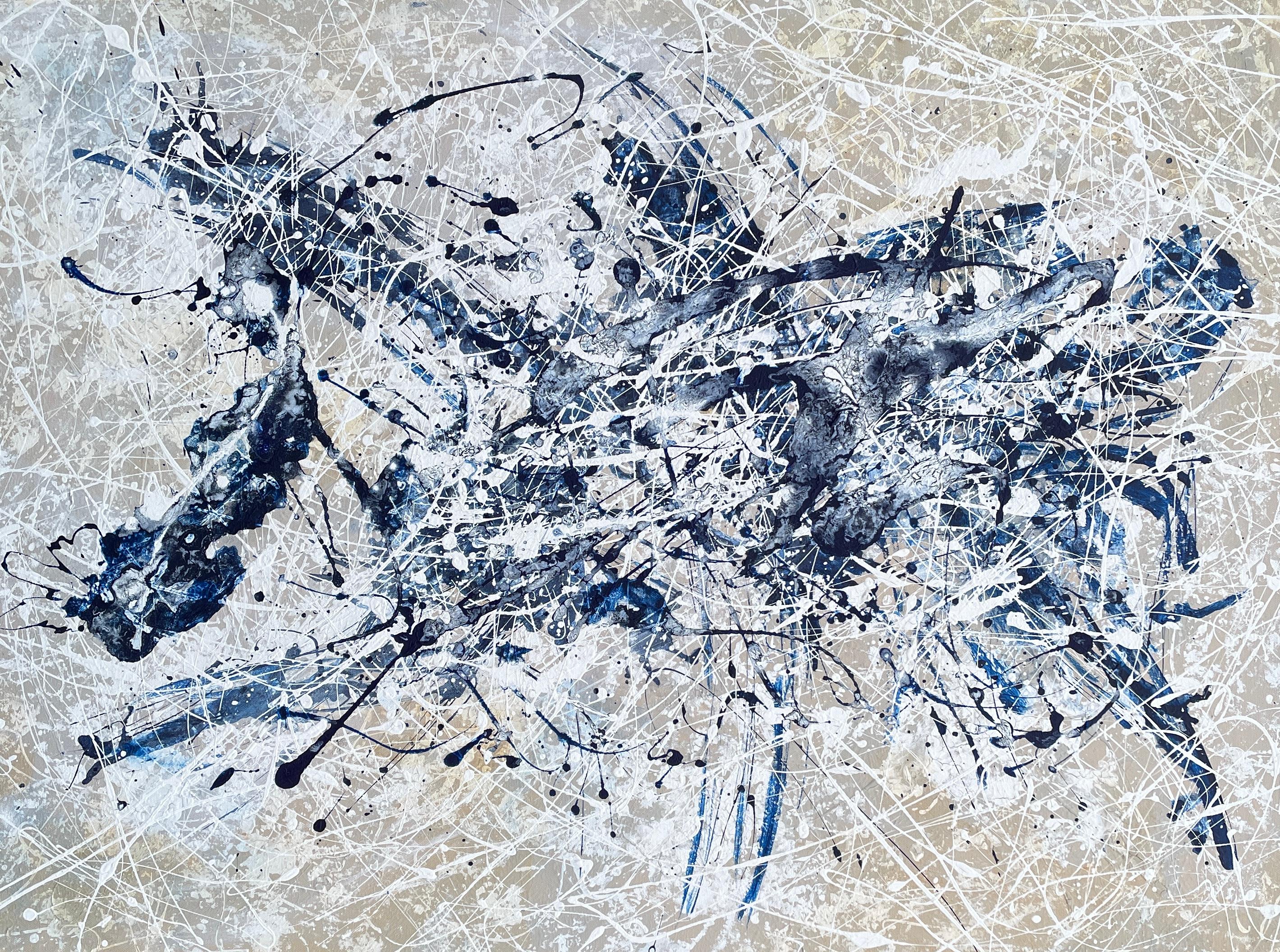 'Dancer' by Lori Poncsak - Blue and White Splatter Abstract Expressionism For Sale 7