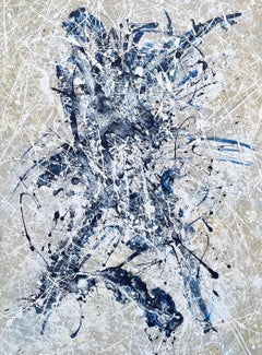 'Dancer' by Lori Poncsak - Blue and White Splatter Abstract Expressionism 