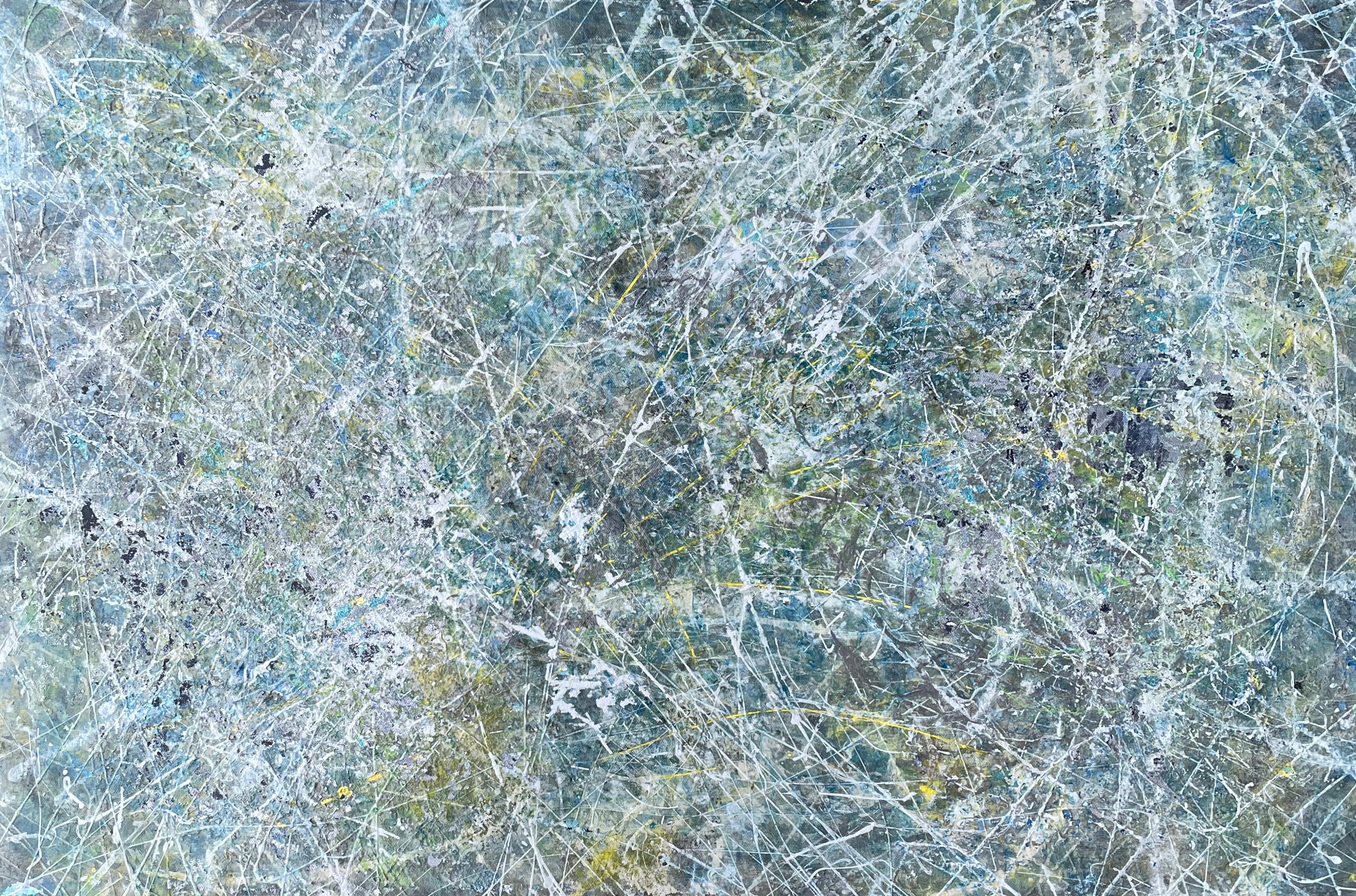 Lori Poncsak (Amerikanerin, geboren 1960)
"Tagundnachtgleiche" 2023
Acrylfarbe, Leinwand, Keilrahmen
Der Künstler signierte die Rückseite des Gemäldes.

"Equinox" von Lori Poncsak ist ein fesselndes abstraktes Acrylgemälde mit den Maßen 24" x 36".