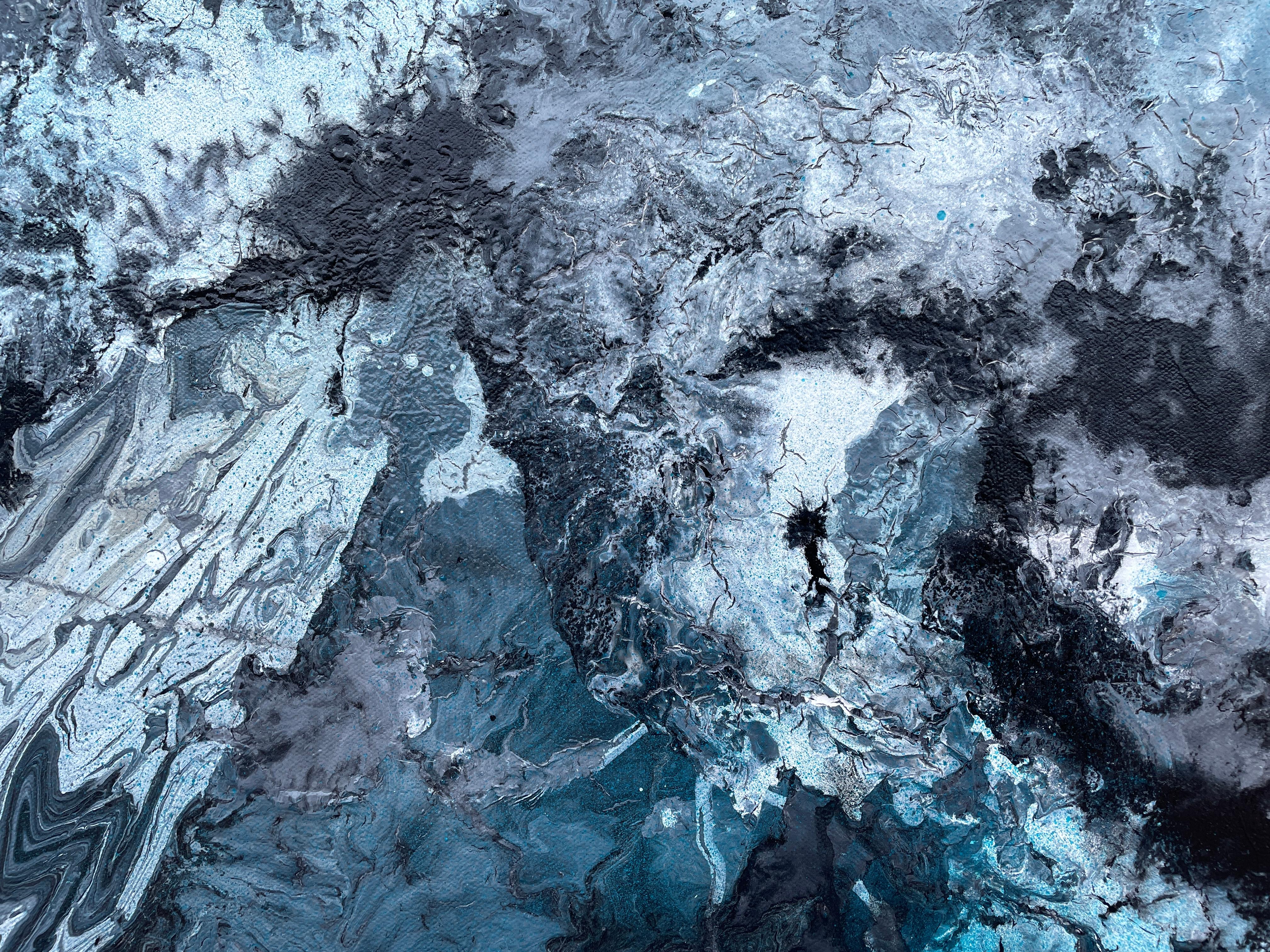 « Incoming Tide » de Lori Poncsak, expressionniste abstraite grise et bleue sur toile en vente 3