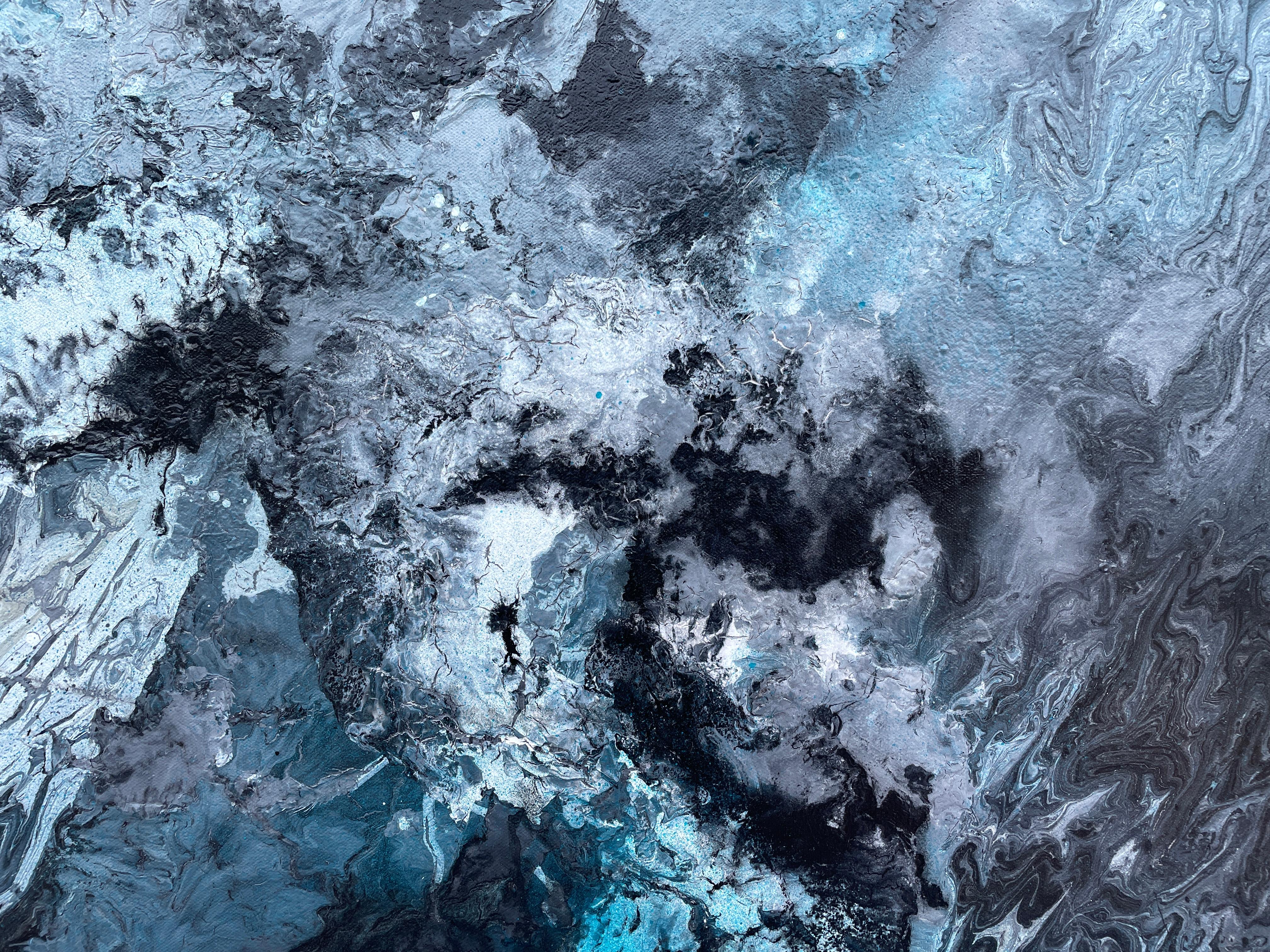 « Incoming Tide » de Lori Poncsak, expressionniste abstraite grise et bleue sur toile en vente 5
