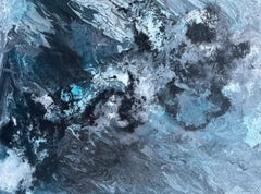 « Incoming Tide » de Lori Poncsak, expressionniste abstraite grise et bleue sur toile