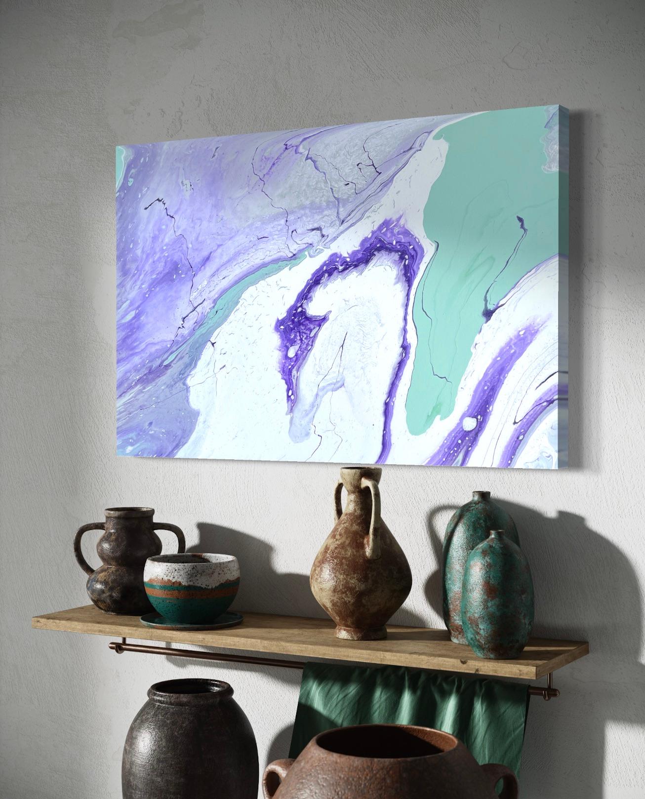 'Incoming Tide' by Lori Poncsak - Vibrant Purple and Green Marble Abstract For Sale 9