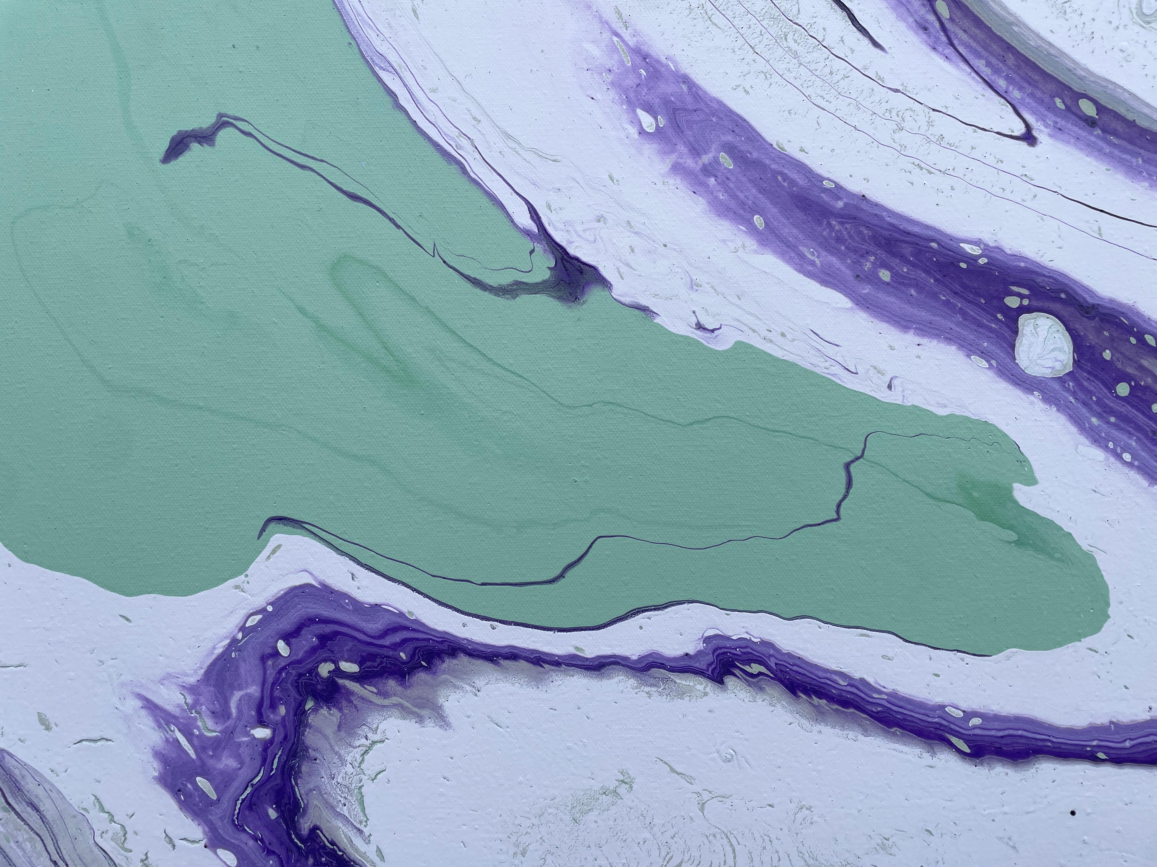'Incoming Tide' by Lori Poncsak - Vibrant Purple and Green Marble Abstract For Sale 4