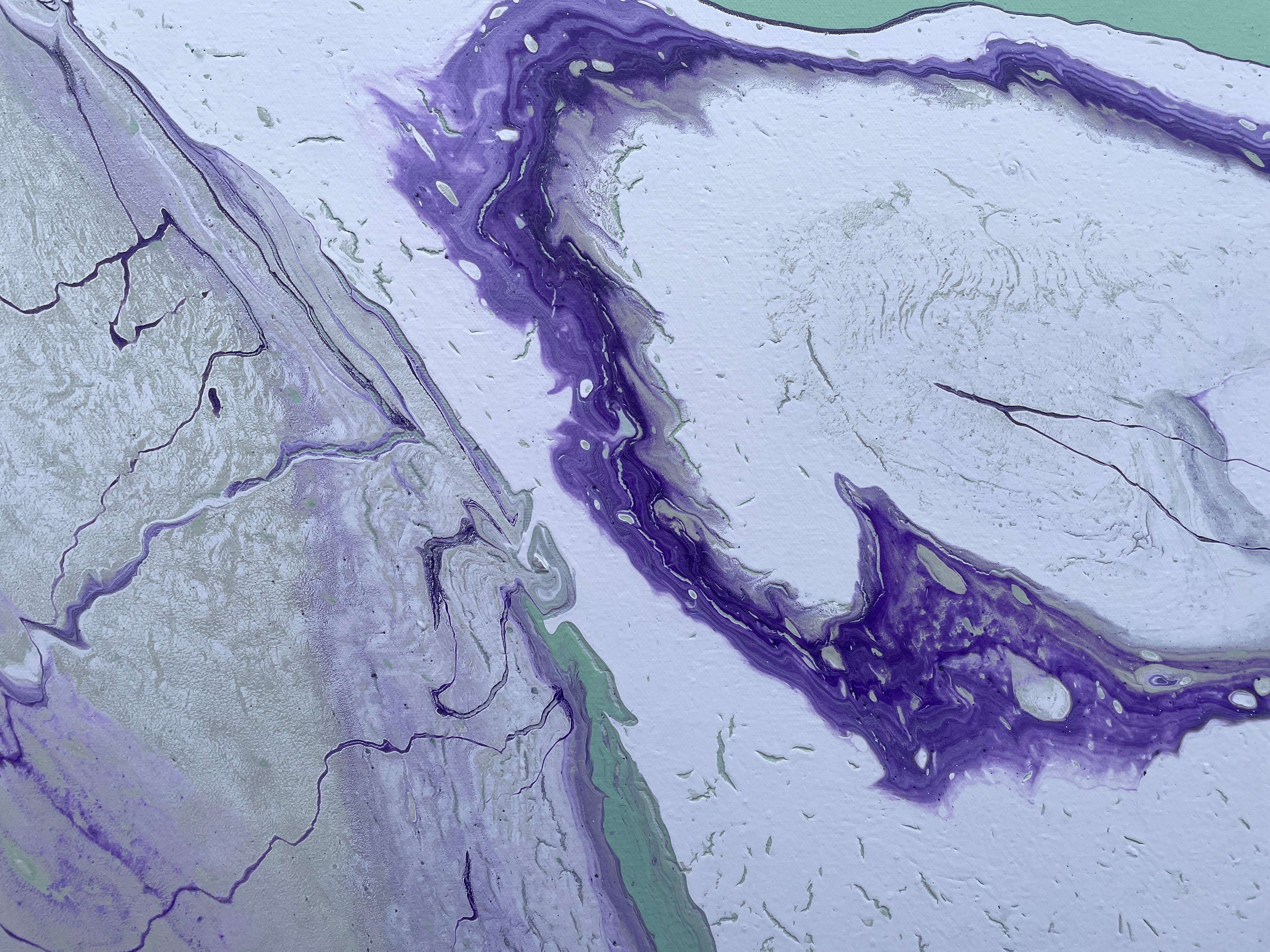 'Incoming Tide' by Lori Poncsak - Vibrant Purple and Green Marble Abstract For Sale 5