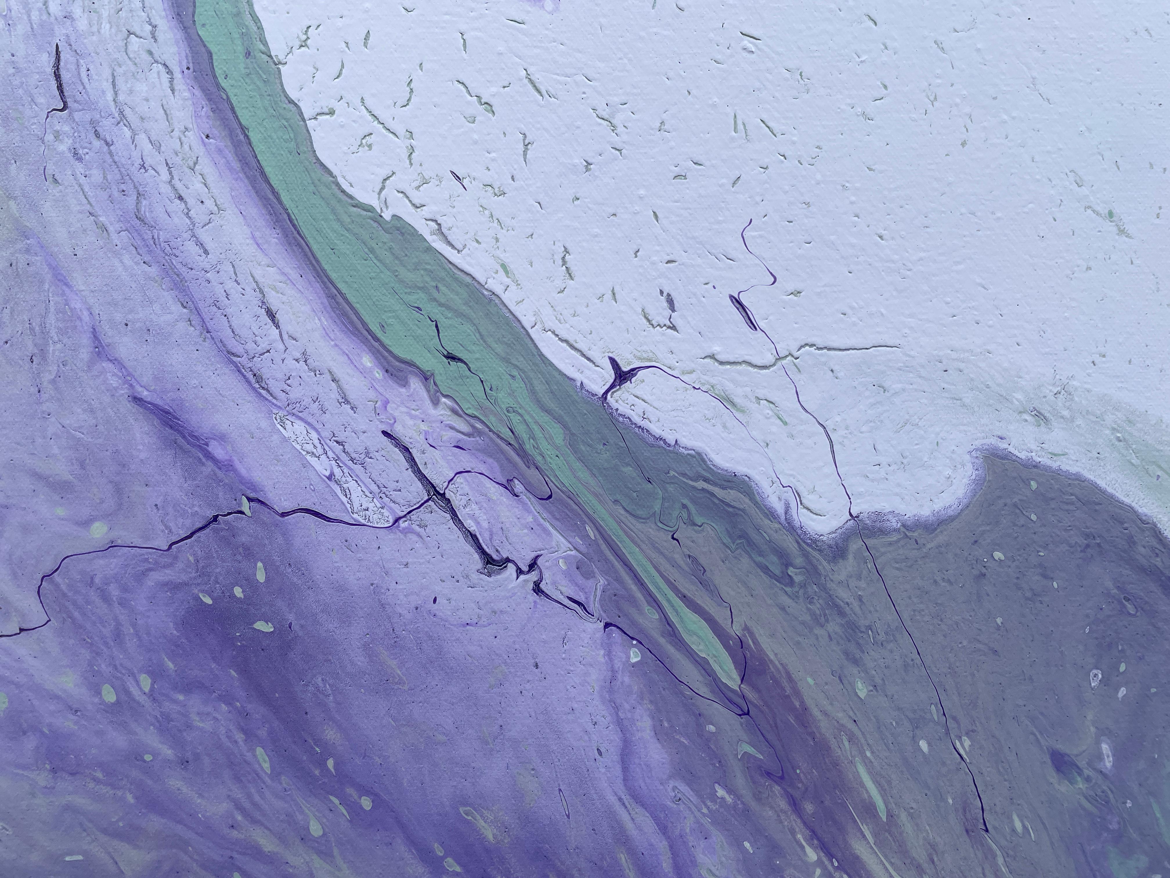 'Incoming Tide' by Lori Poncsak - Vibrant Purple and Green Marble Abstract For Sale 6
