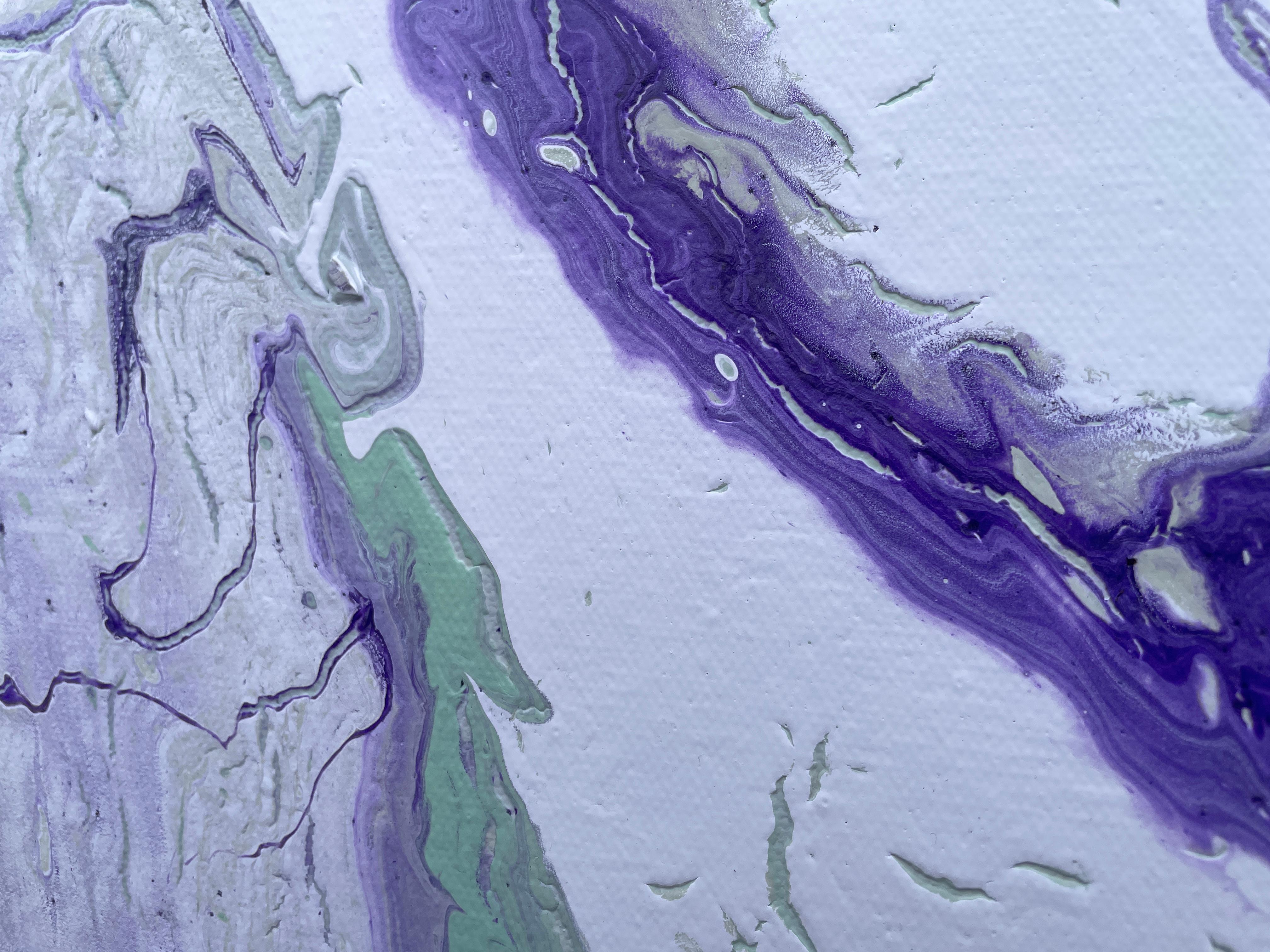 'Incoming Tide' by Lori Poncsak - Vibrant Purple and Green Marble Abstract For Sale 7