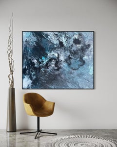 "Incoming Tide" - Grey and Blue Abstract Expressionist on Canvas