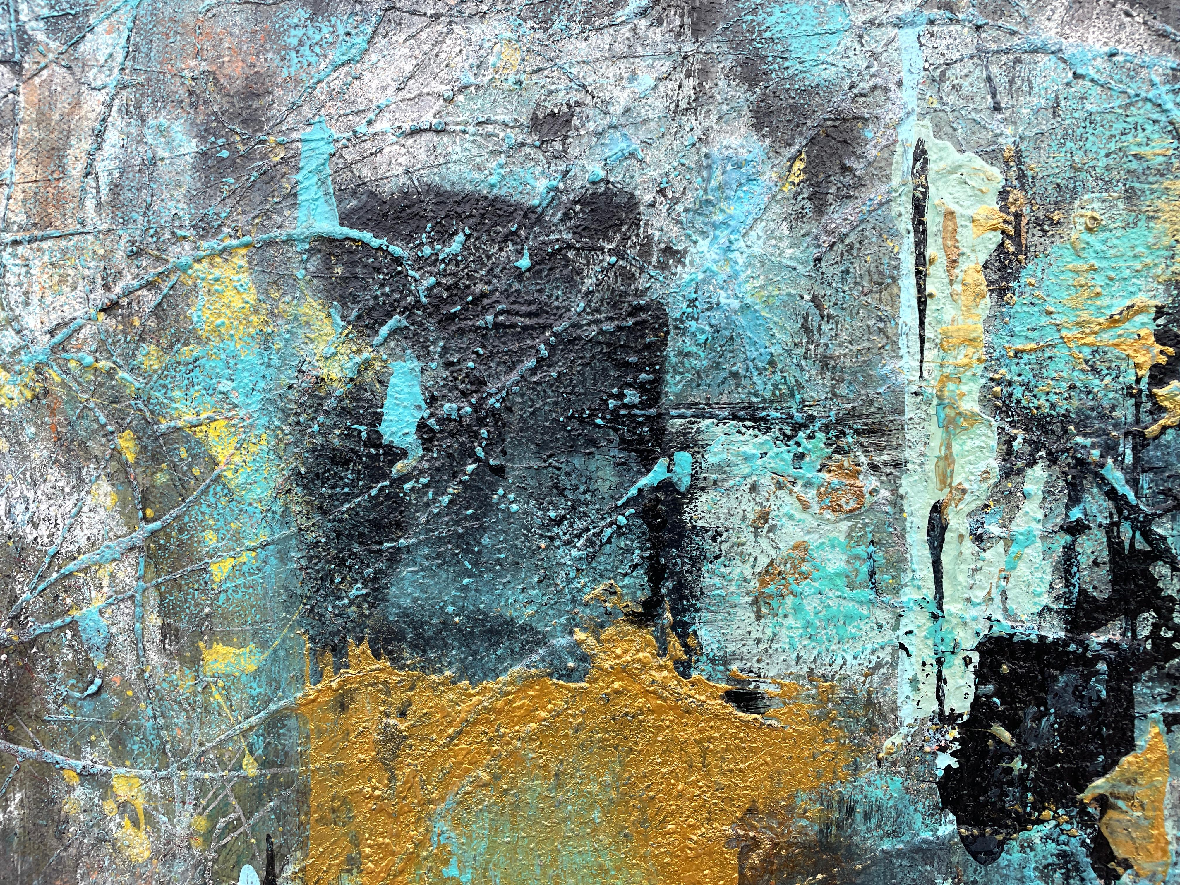 'Intervals' by Lori Poncsak - Blue and Gold Textured Abstract Expressionism For Sale 2