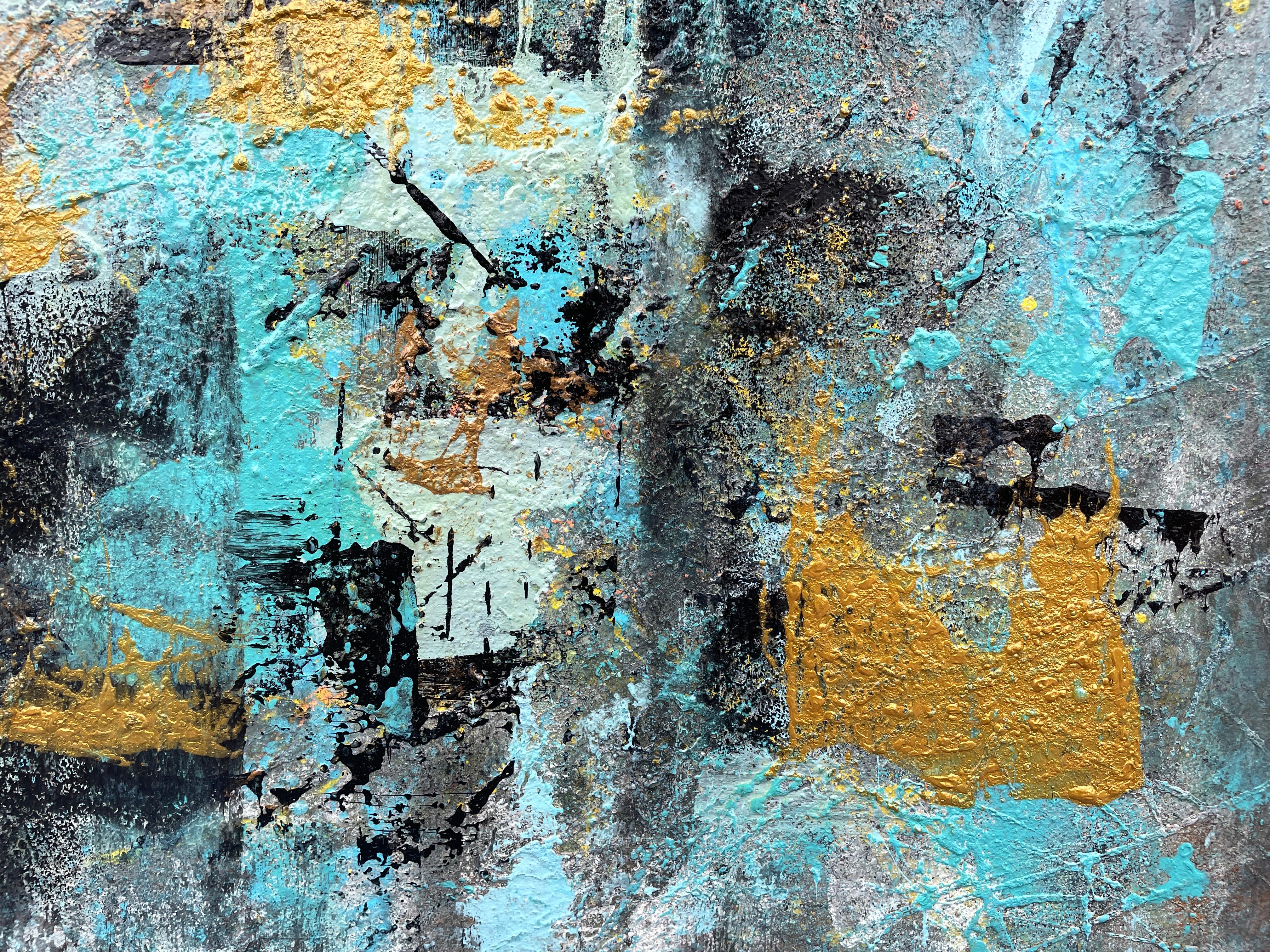 'Intervals' by Lori Poncsak - Blue and Gold Textured Abstract Expressionism For Sale 5