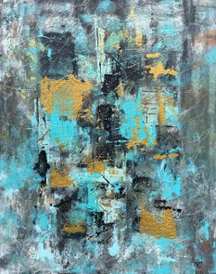 'Intervals' by Lori Poncsak - Blue and Gold Textured Abstract Expressionism 