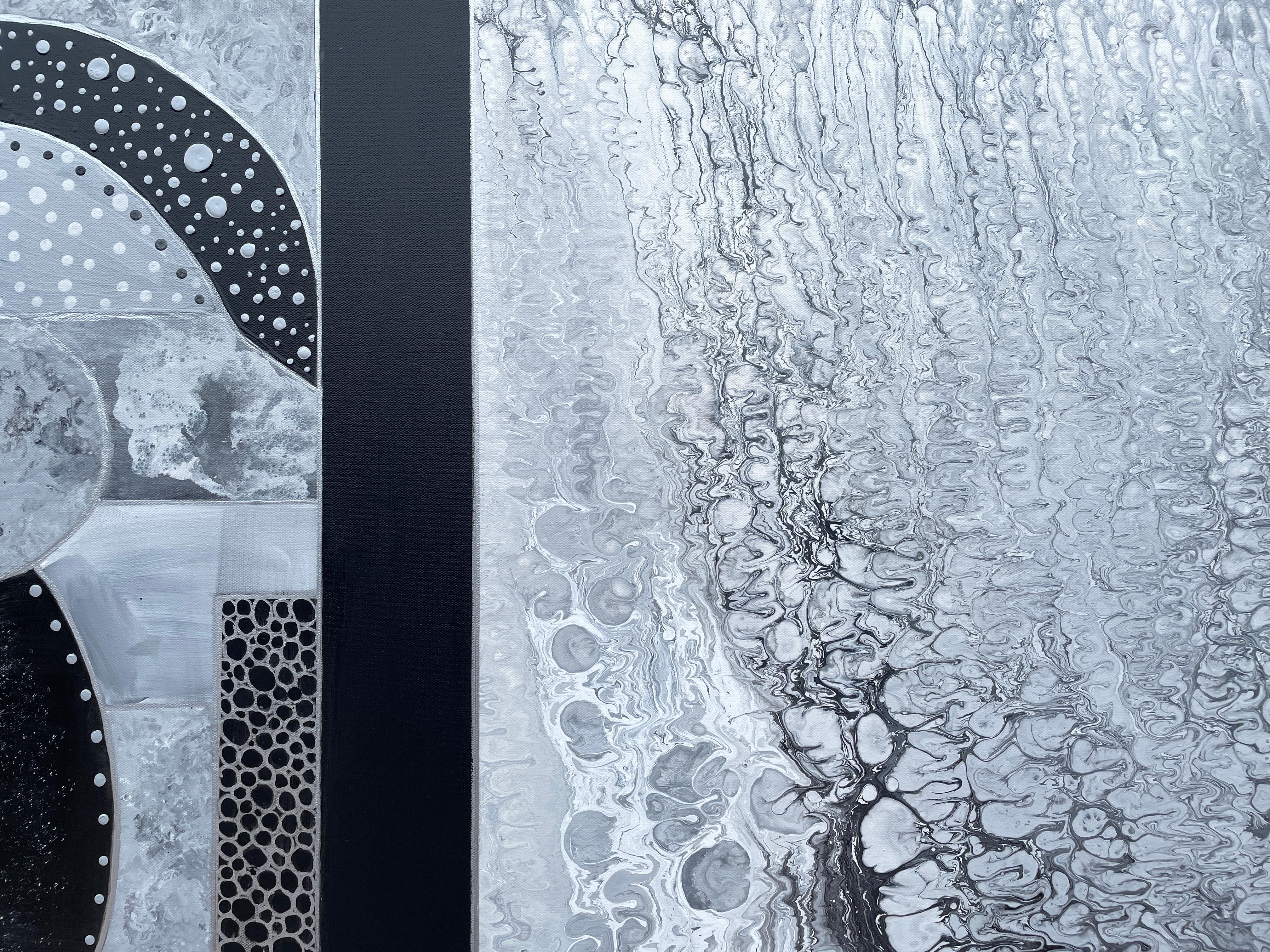 'Le Porte - The Door' by Lori Poncsak - Large Black and Silver Abstract Painting For Sale 1