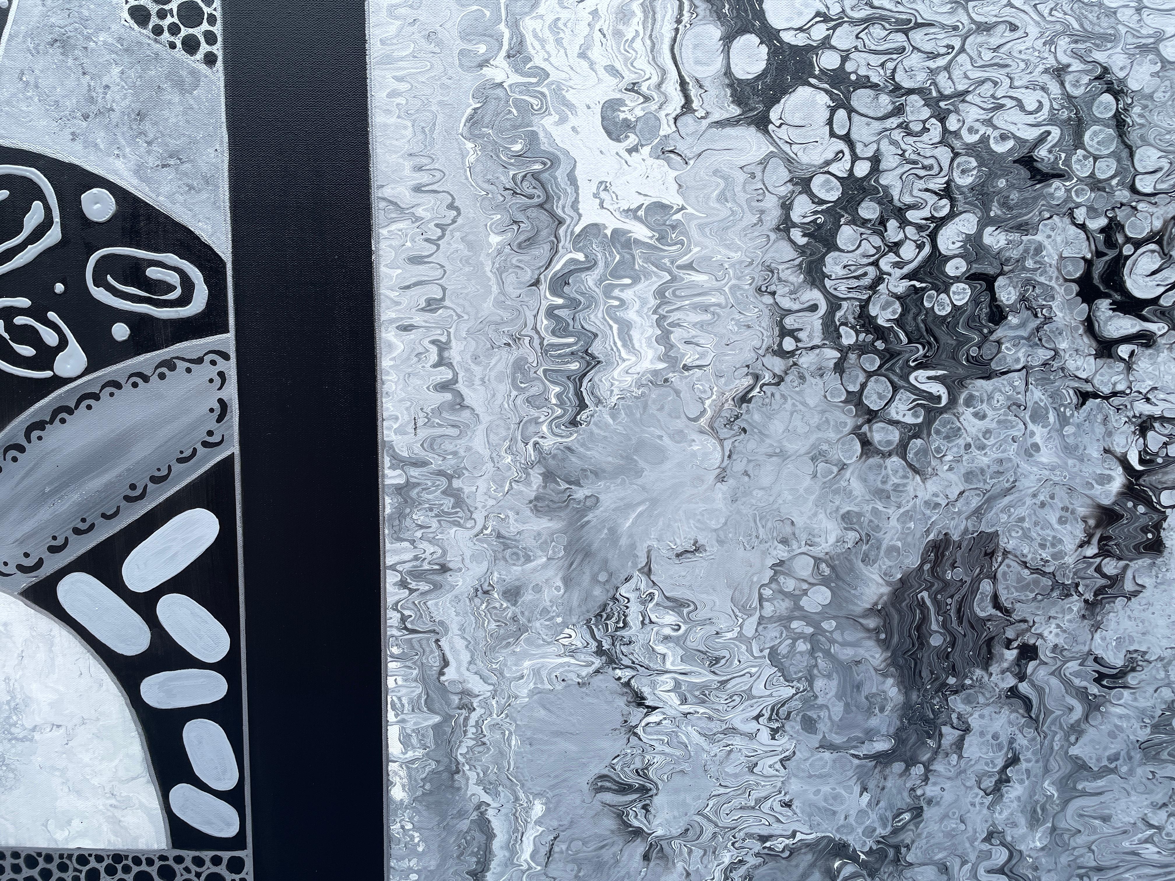 'Le Porte - The Door' by Lori Poncsak - Large Black and Silver Abstract Painting For Sale 2
