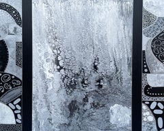 « Le Porte - La Porte » de Lori Poncsak - Grande peinture abstraite noire et argentée