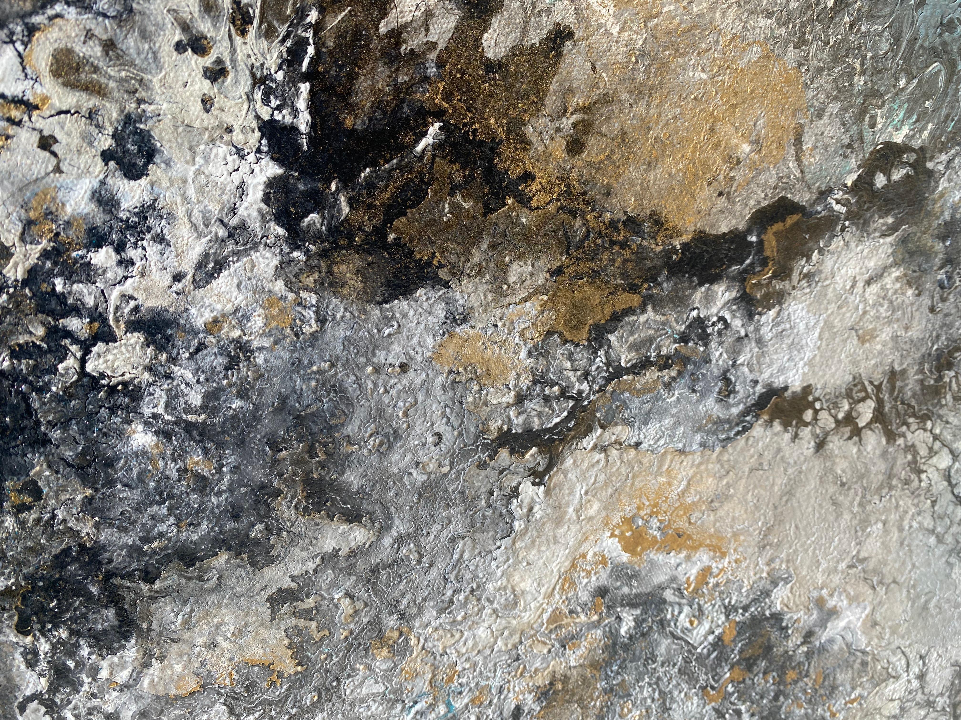 'Magic Seas' by Lori Poncsak - Silver, Gold, and Blue Large Abstract Painting For Sale 3