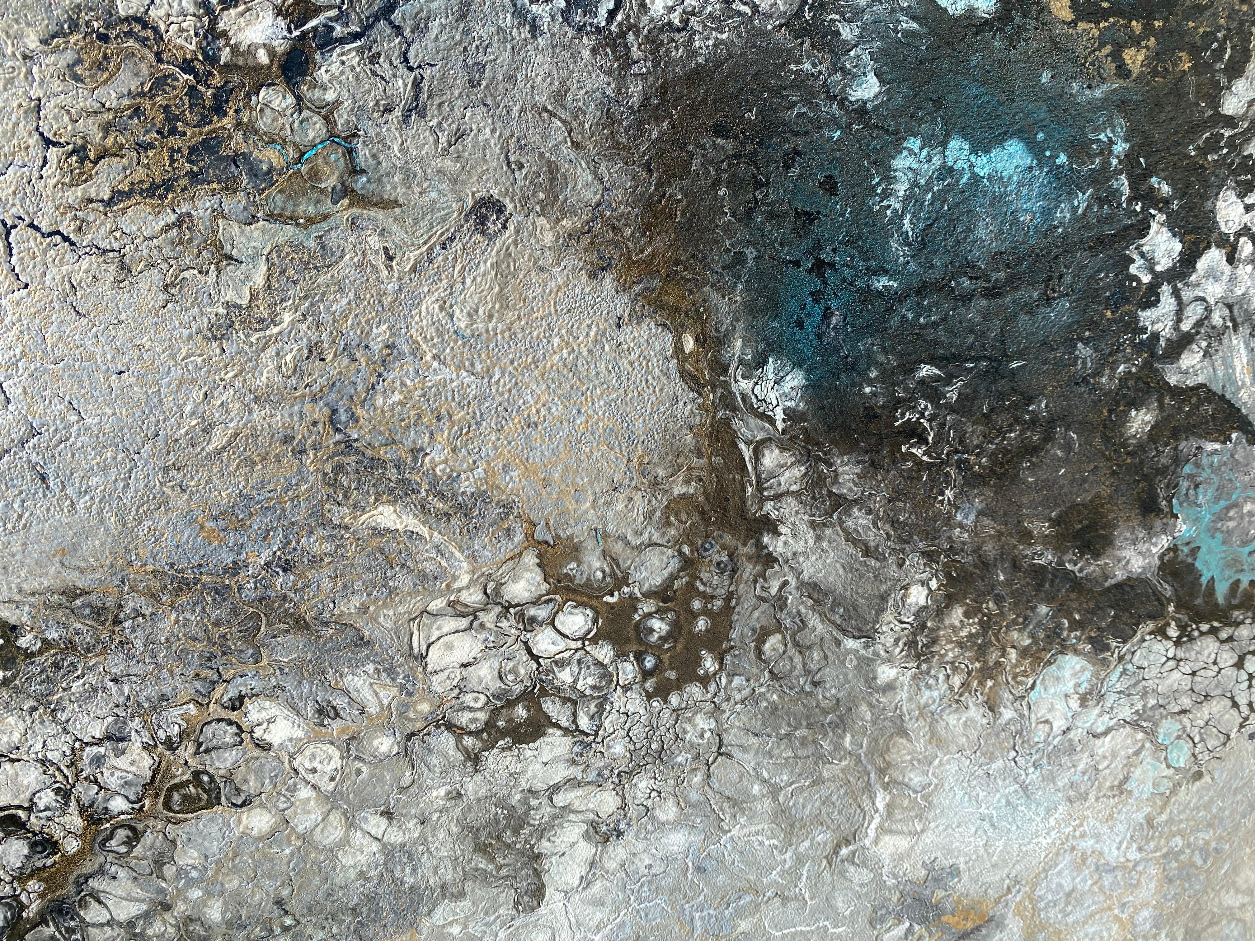 'Magic Seas' by Lori Poncsak - Silver, Gold, and Blue Large Abstract Painting For Sale 4