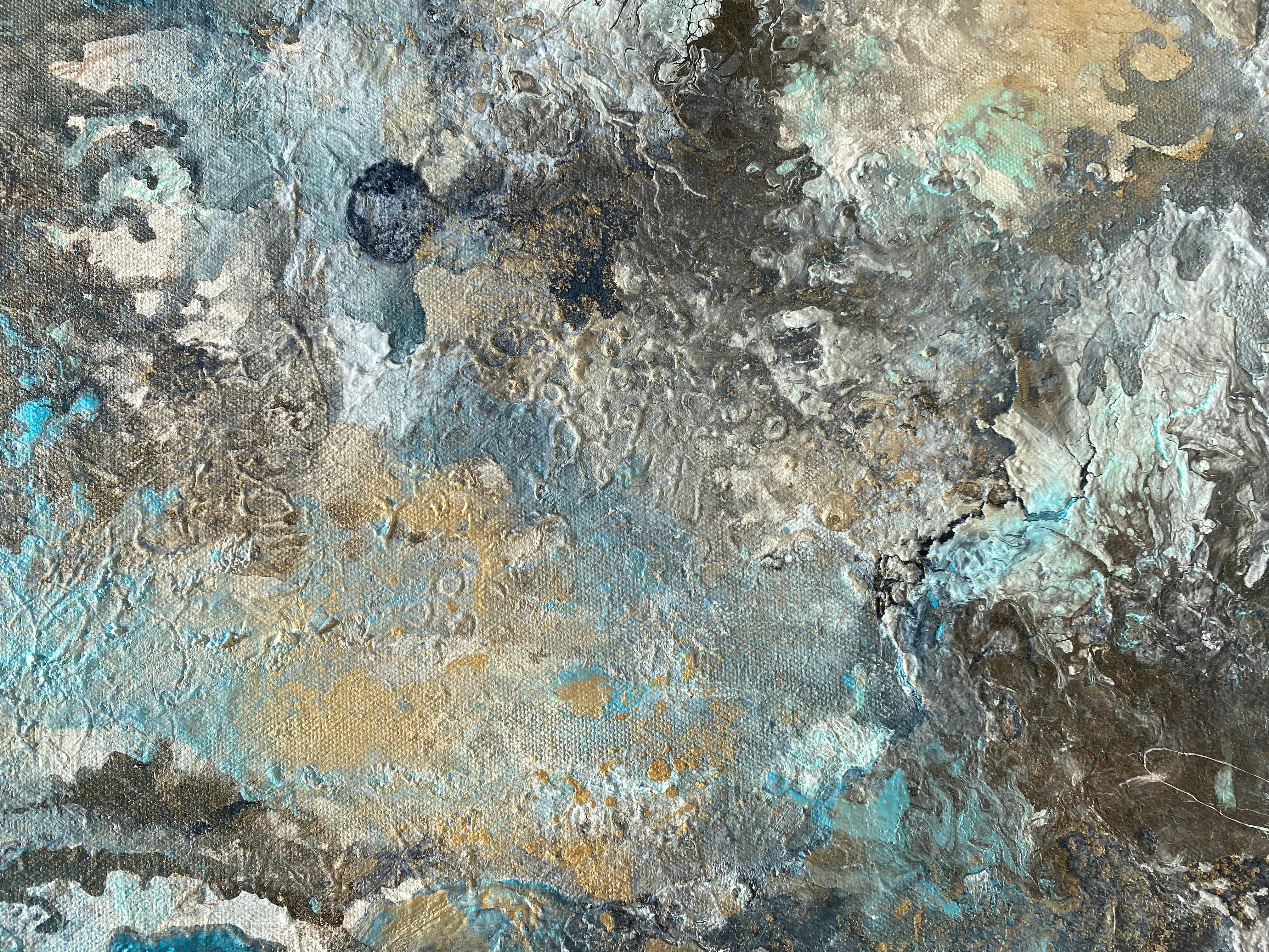 'Magic Seas' by Lori Poncsak - Silver, Gold, and Blue Large Abstract Painting For Sale 6