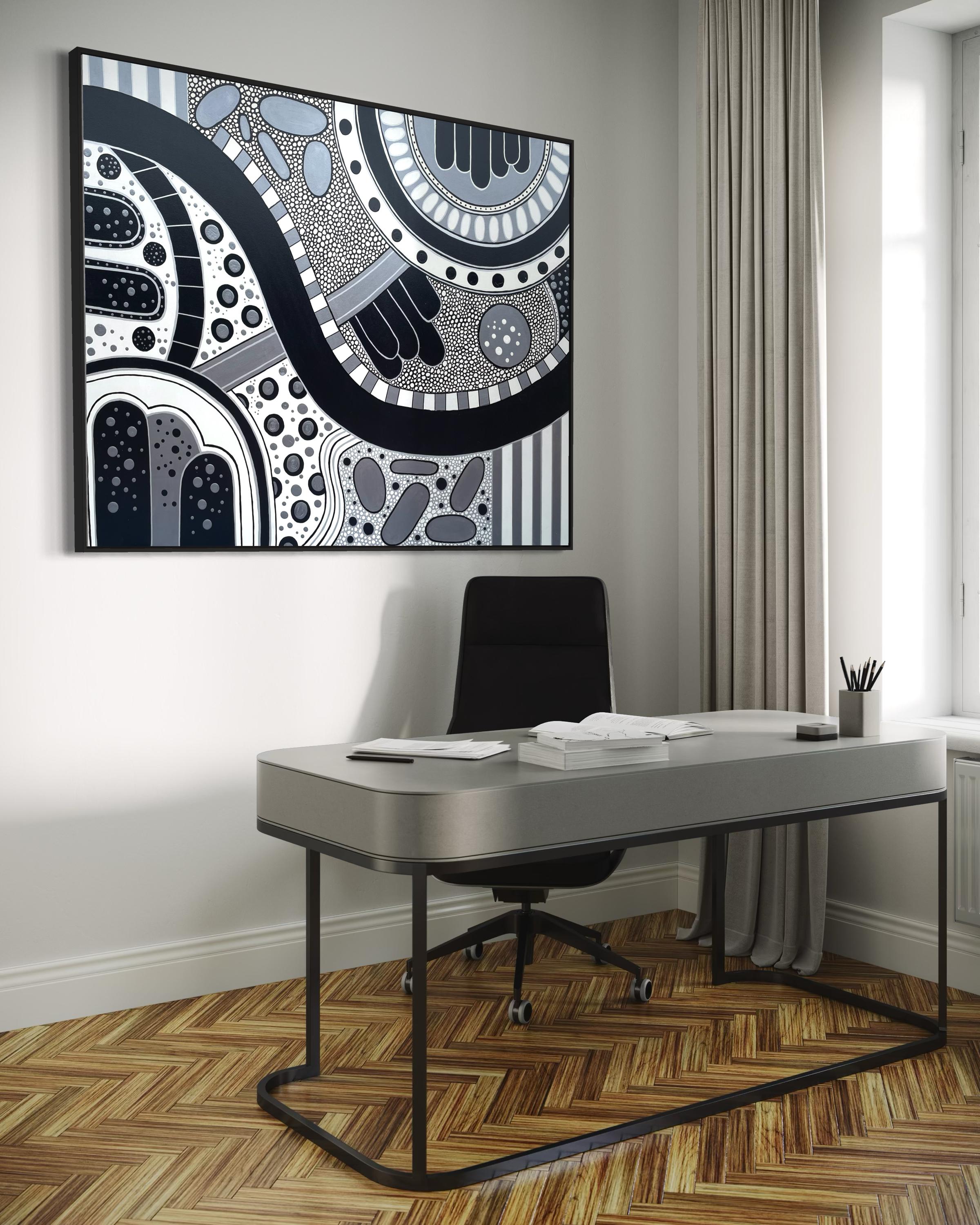 „Night Roads“ von Lori Poncsak – Abstrakte Stadtlandschaft – Abstrakte geometrische Abstraktion im Angebot 11