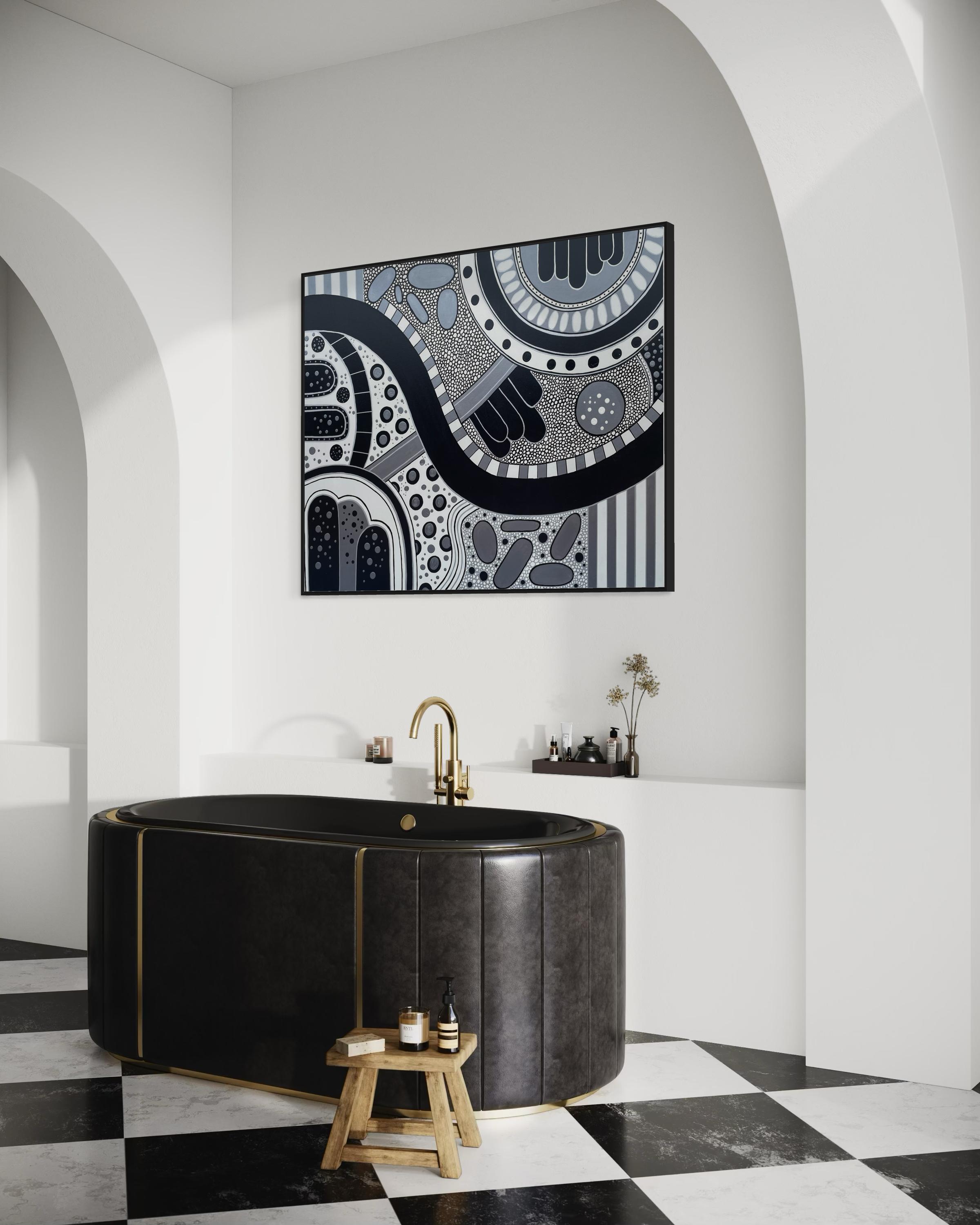 „Night Roads“ von Lori Poncsak – Abstrakte Stadtlandschaft – Abstrakte geometrische Abstraktion im Angebot 6