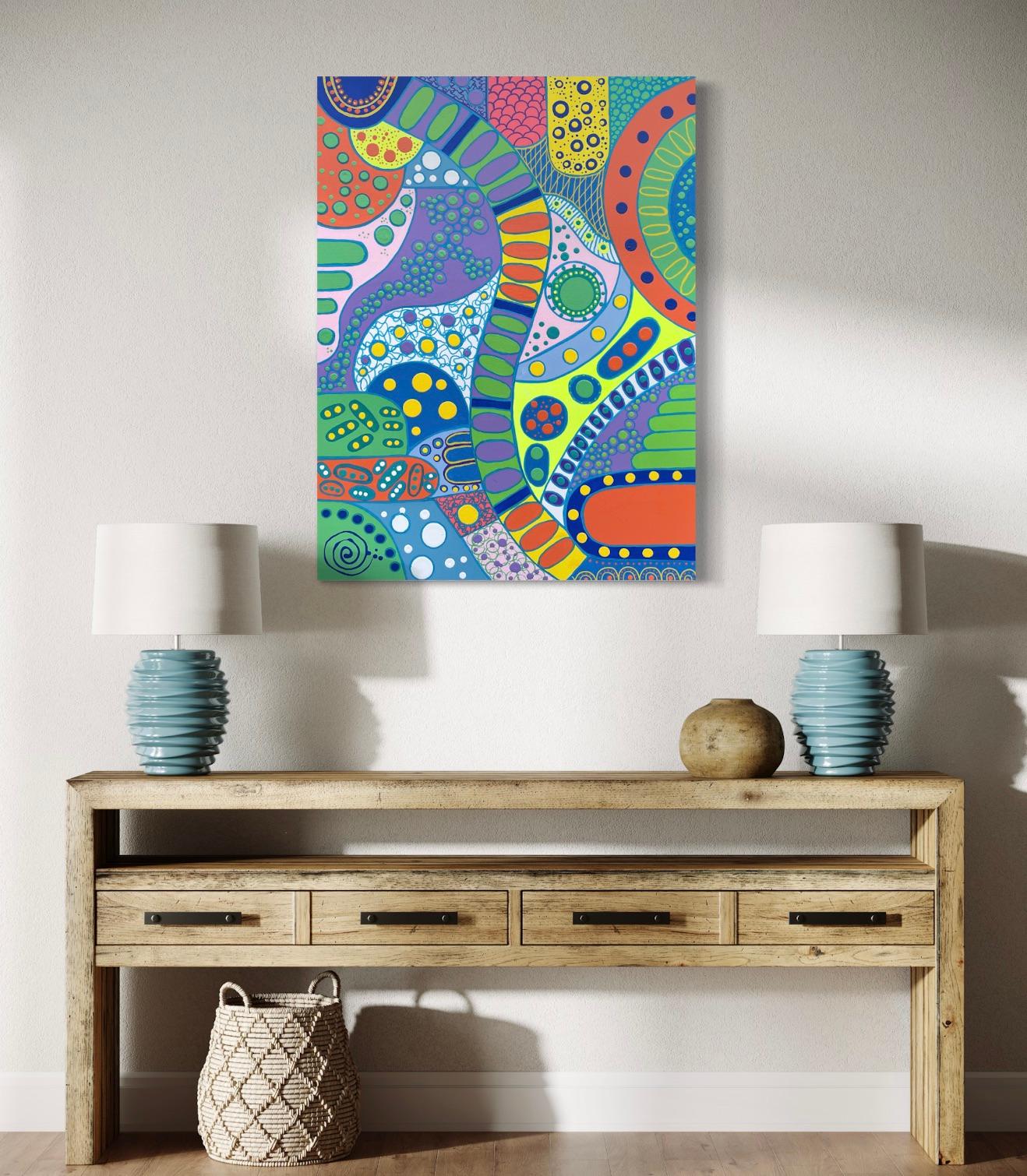 'Paths' by Lori Poncsak - Contemporary Colorful Palette Geometric Abstract Art For Sale 1