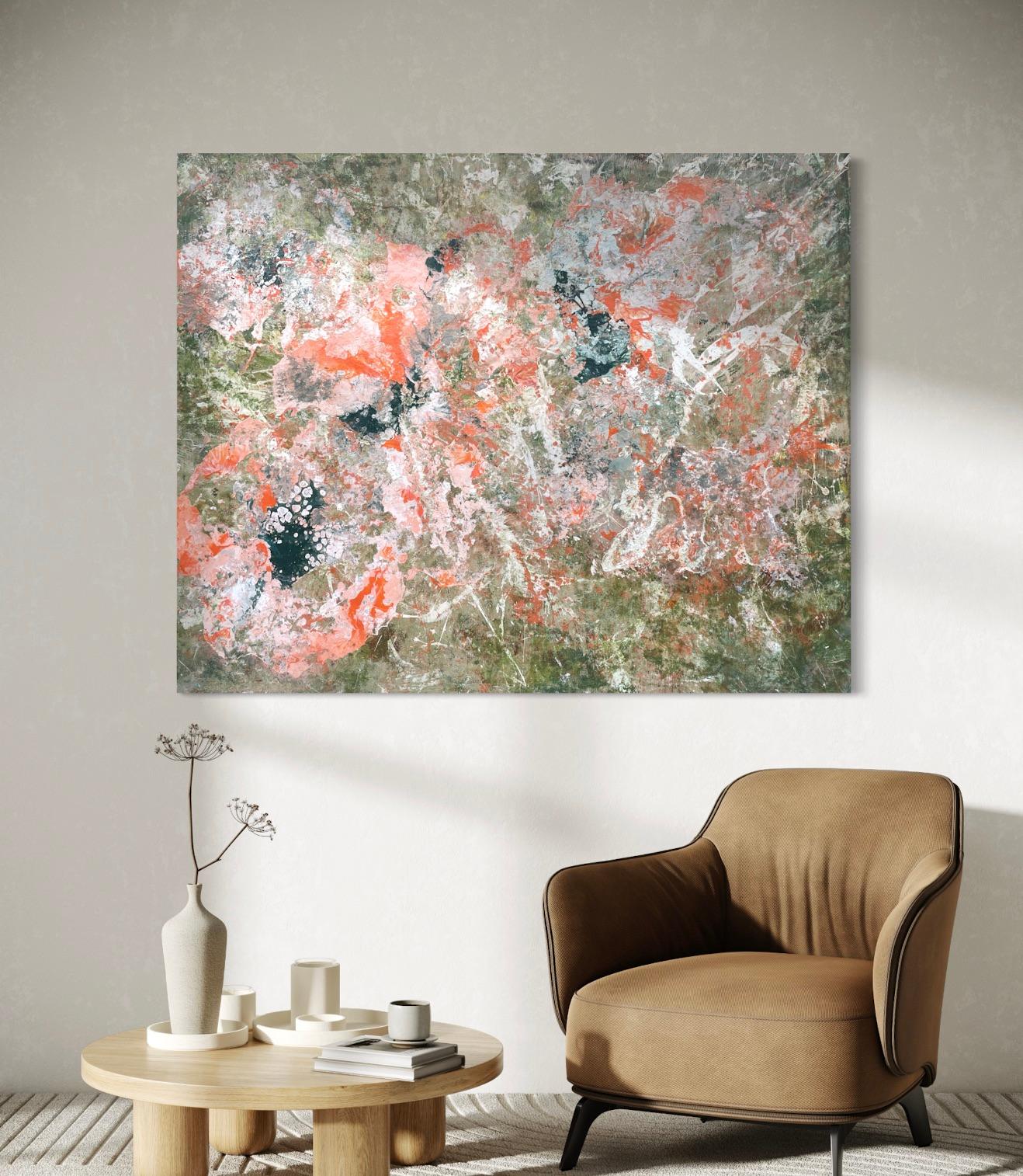 'Poppy Fields' by Lori Poncsak - Orange and Green Bright Abstract Expressionism For Sale 9