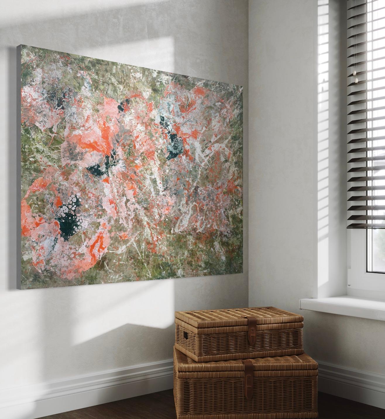 'Poppy Fields' by Lori Poncsak - Orange and Green Bright Abstract Expressionism For Sale 10
