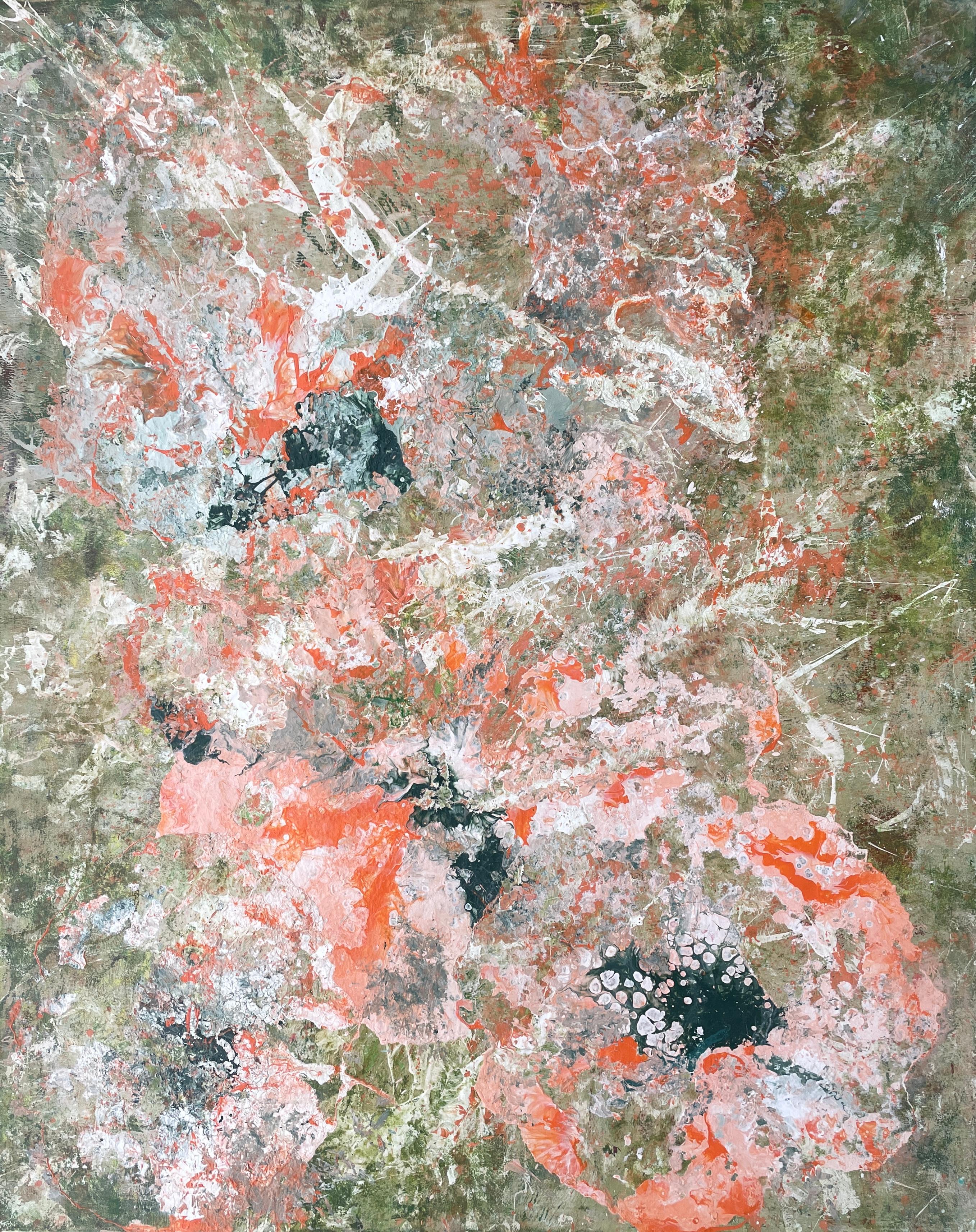 'Poppy Fields' by Lori Poncsak - Orange and Green Bright Abstract Expressionism For Sale 1