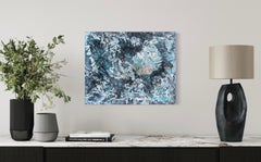 "Praying Boy" - Black, Blue, and Gold Textured Contemporary Splatter Abstract