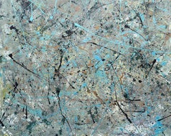 'Racing Thoughts' by Lori Poncsak - Blue, Gold, and Earth Tone Modern Abstract