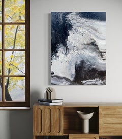 "Sea Spray" - Black, Gray, and White Marble Abstract Painting