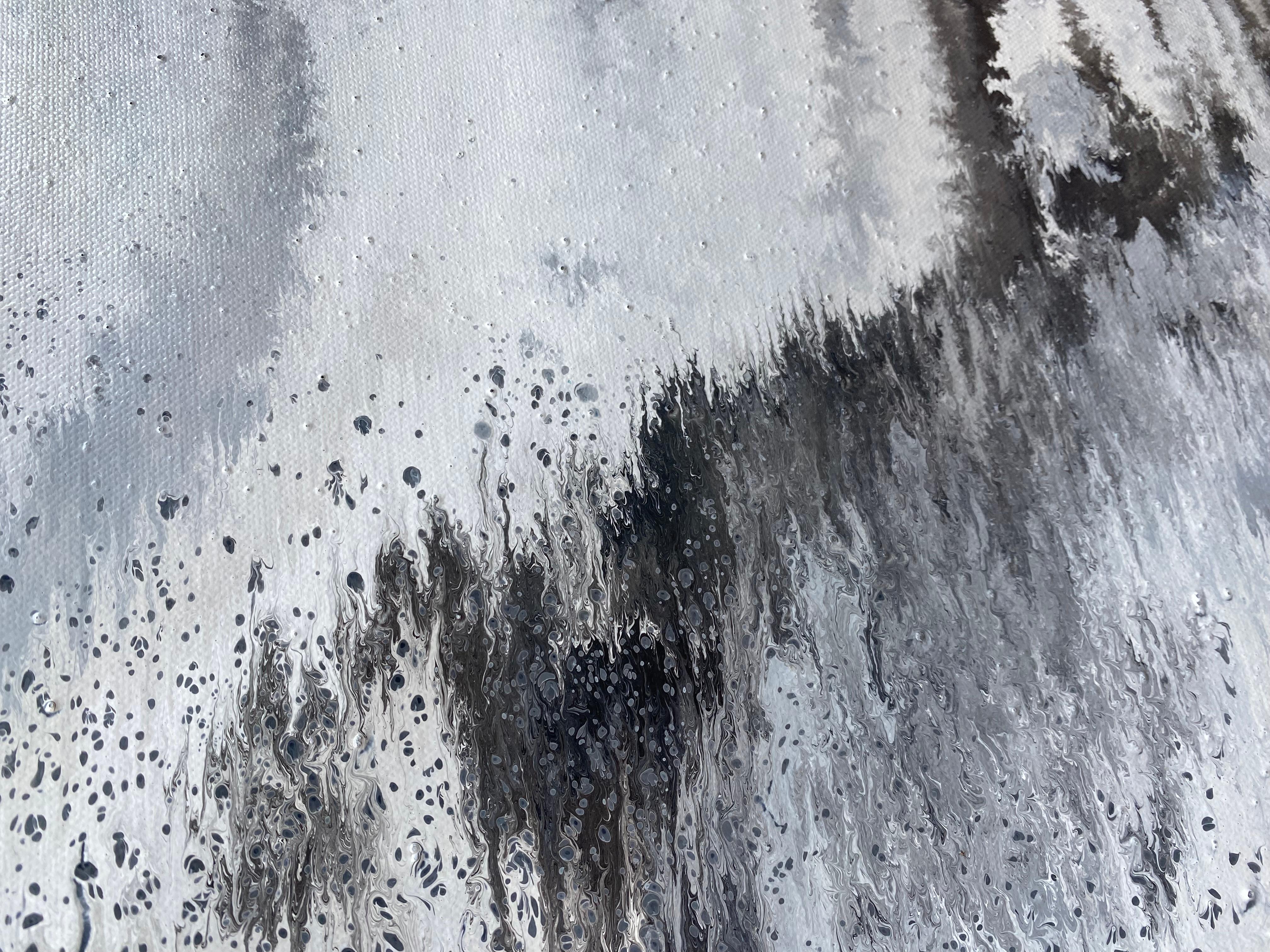 'Sea Spray' by Lori Poncsak - Black, Gray, and White Marble Abstract Painting For Sale 3