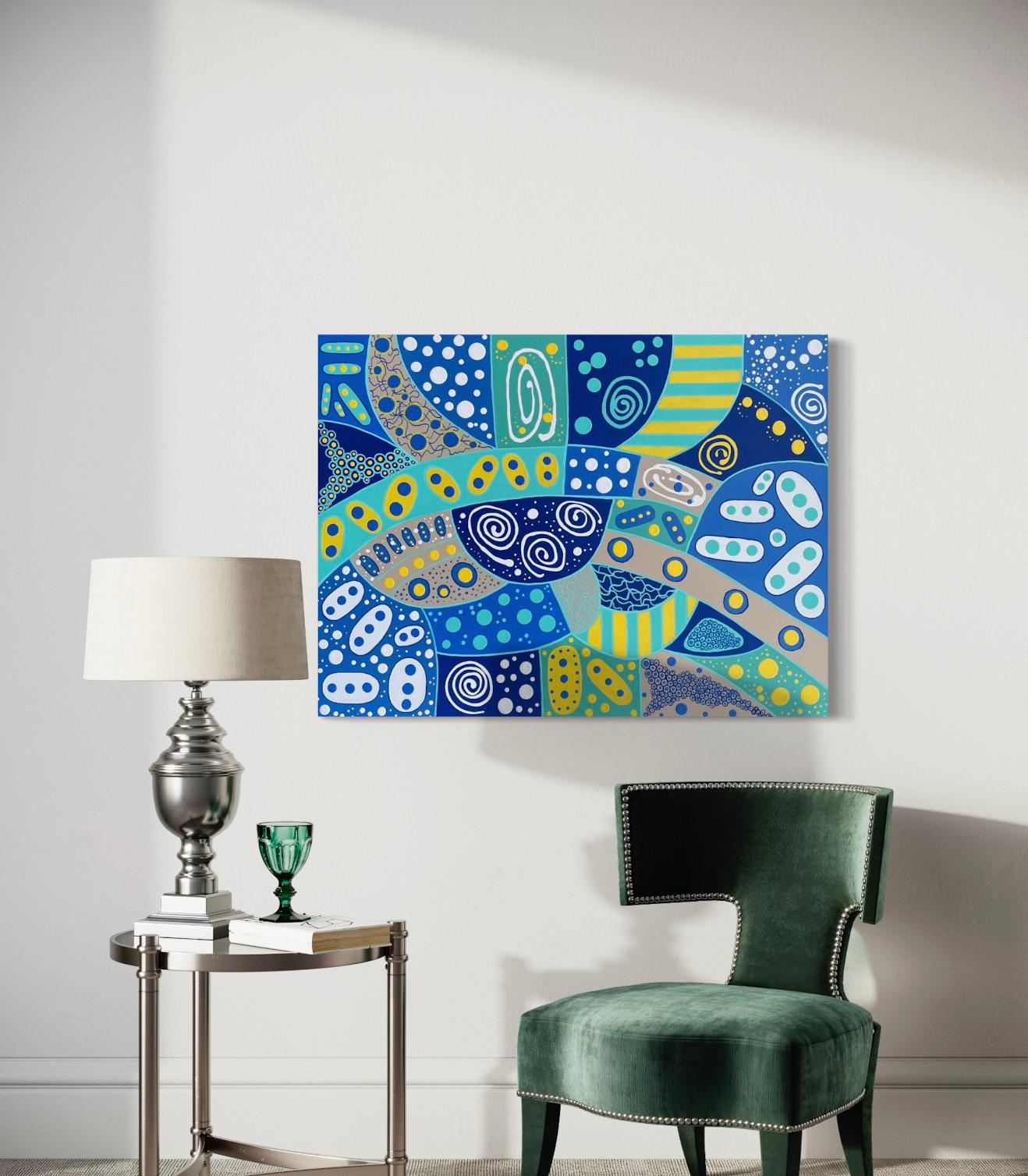 'Spiral Paths' by Lori Poncsak - Vibrant Geometric Abstract - Intricate Patterns For Sale 9