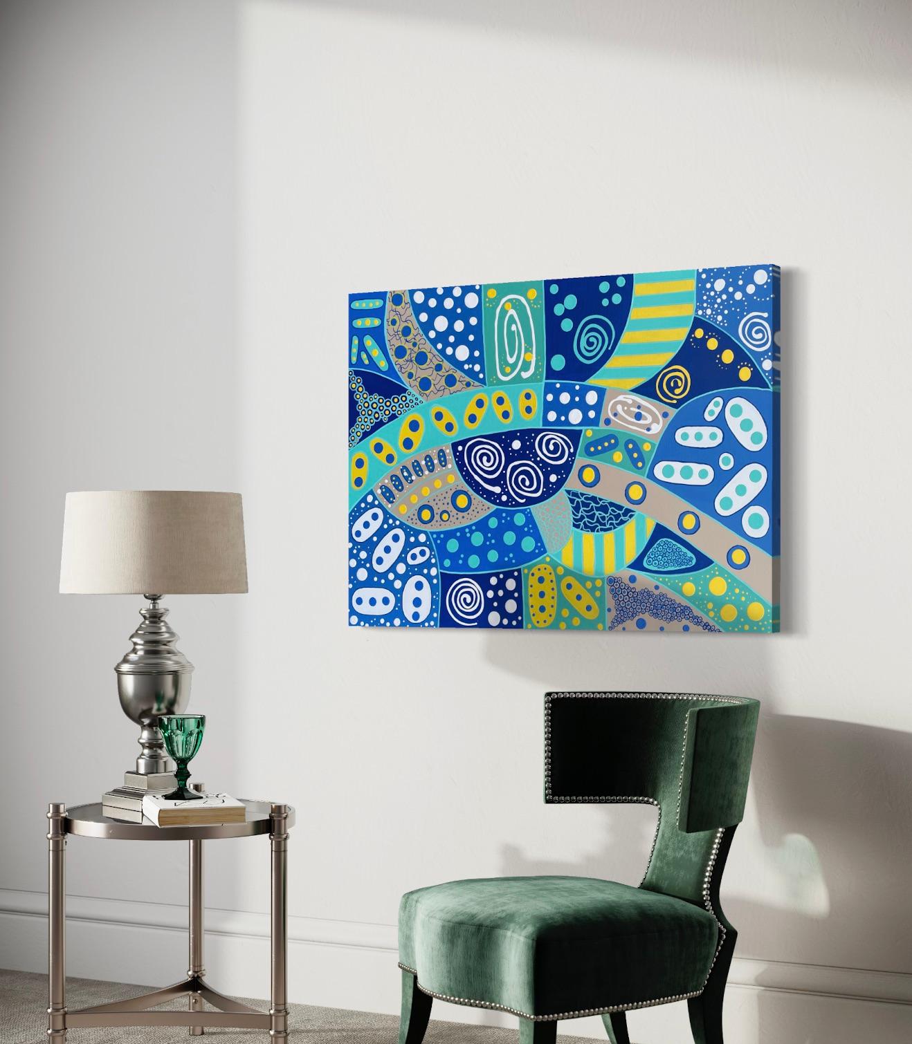 'Spiral Paths' by Lori Poncsak - Vibrant Geometric Abstract - Intricate Patterns For Sale 10