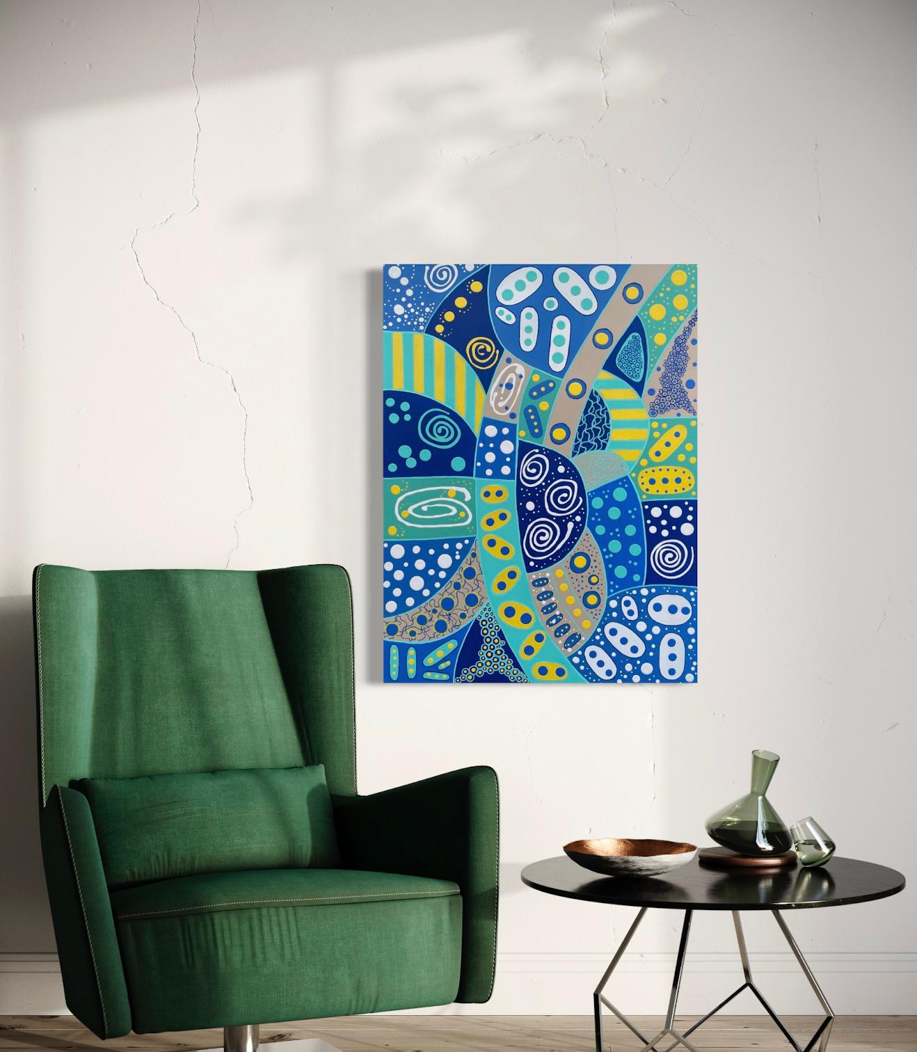 'Spiral Paths' by Lori Poncsak - Vibrant Geometric Abstract - Intricate Patterns For Sale 1