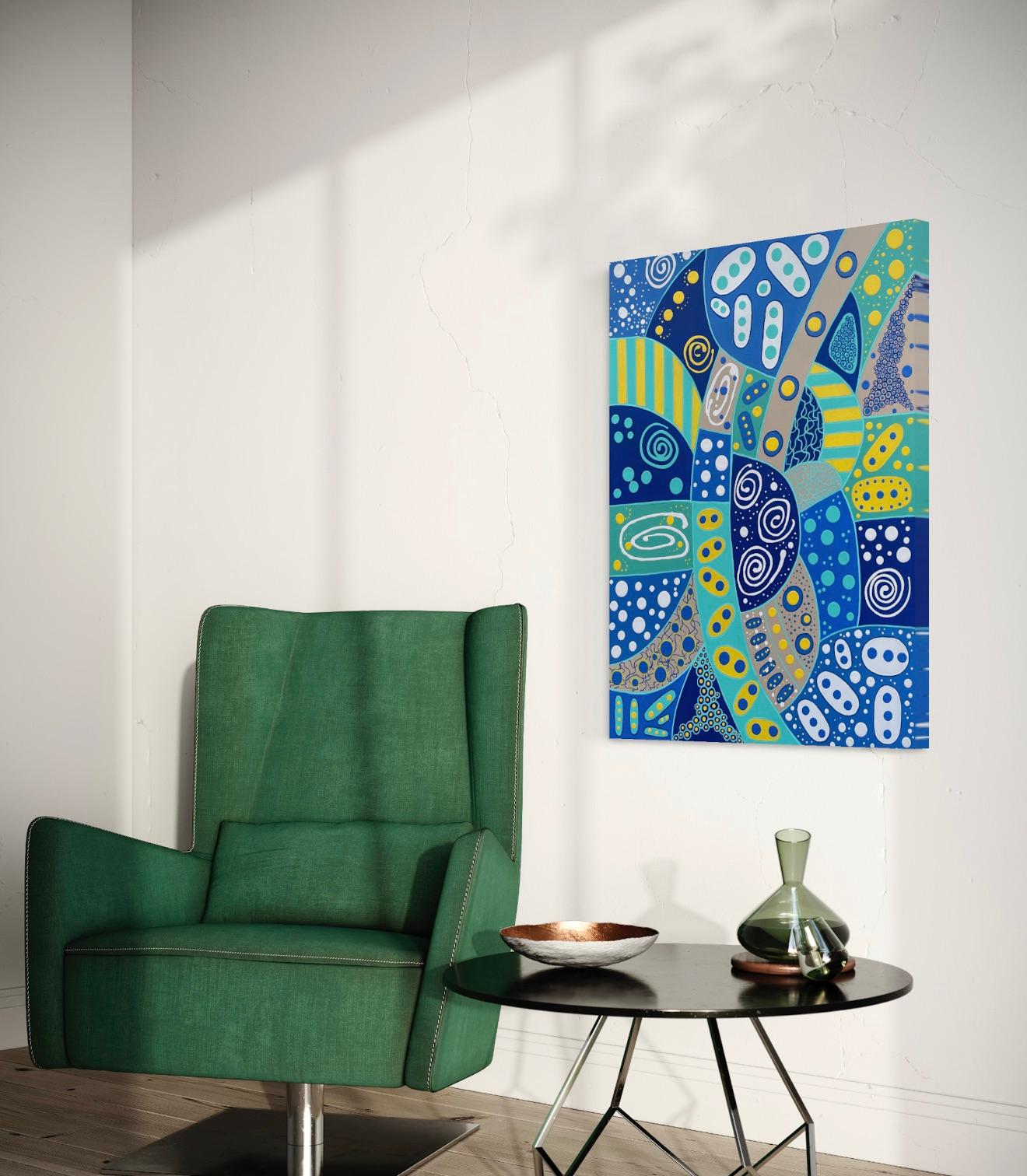 'Spiral Paths' by Lori Poncsak - Vibrant Geometric Abstract - Intricate Patterns For Sale 2