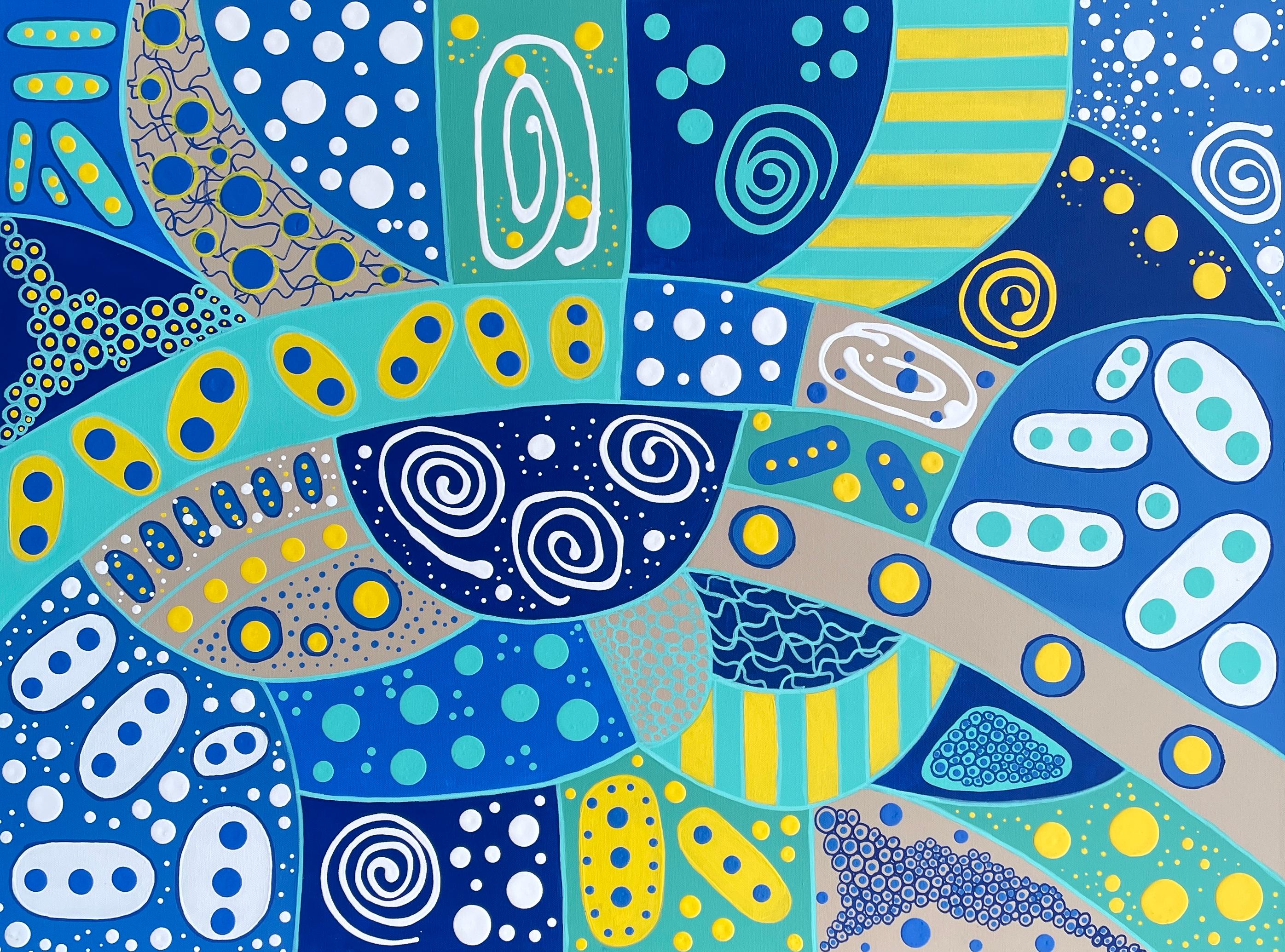 'Spiral Paths' by Lori Poncsak - Vibrant Geometric Abstract - Intricate Patterns For Sale 8