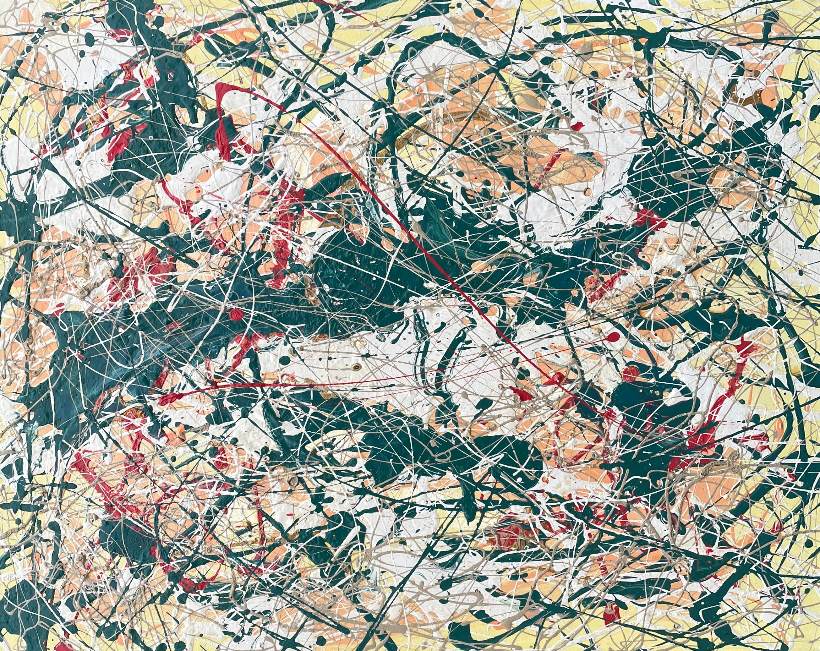 Sur La Foret' par Lori Poncsak - Abstrait contemporain jaune, vert et rouge en vente 2