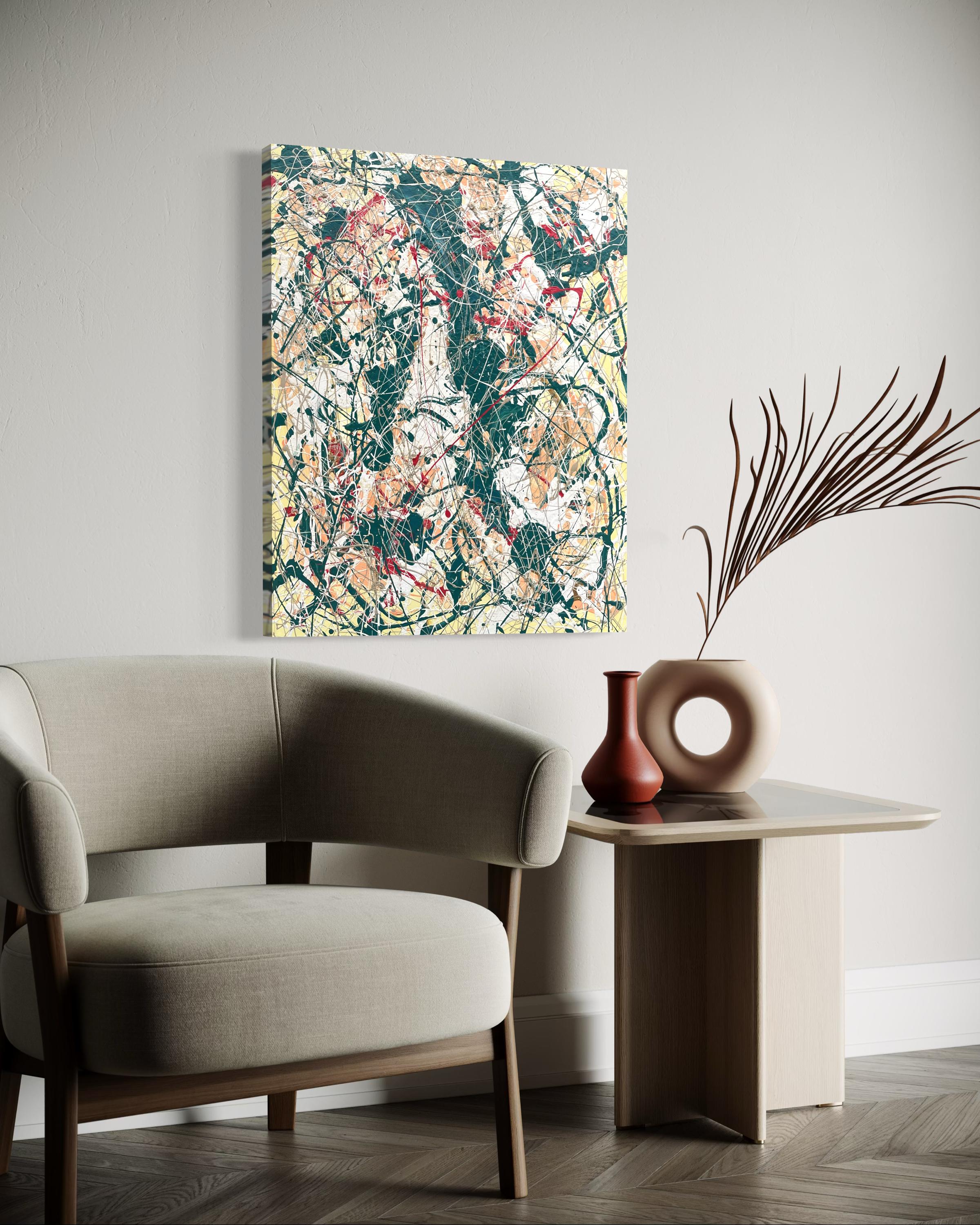 Sur La Foret' par Lori Poncsak - Abstrait contemporain jaune, vert et rouge en vente 1