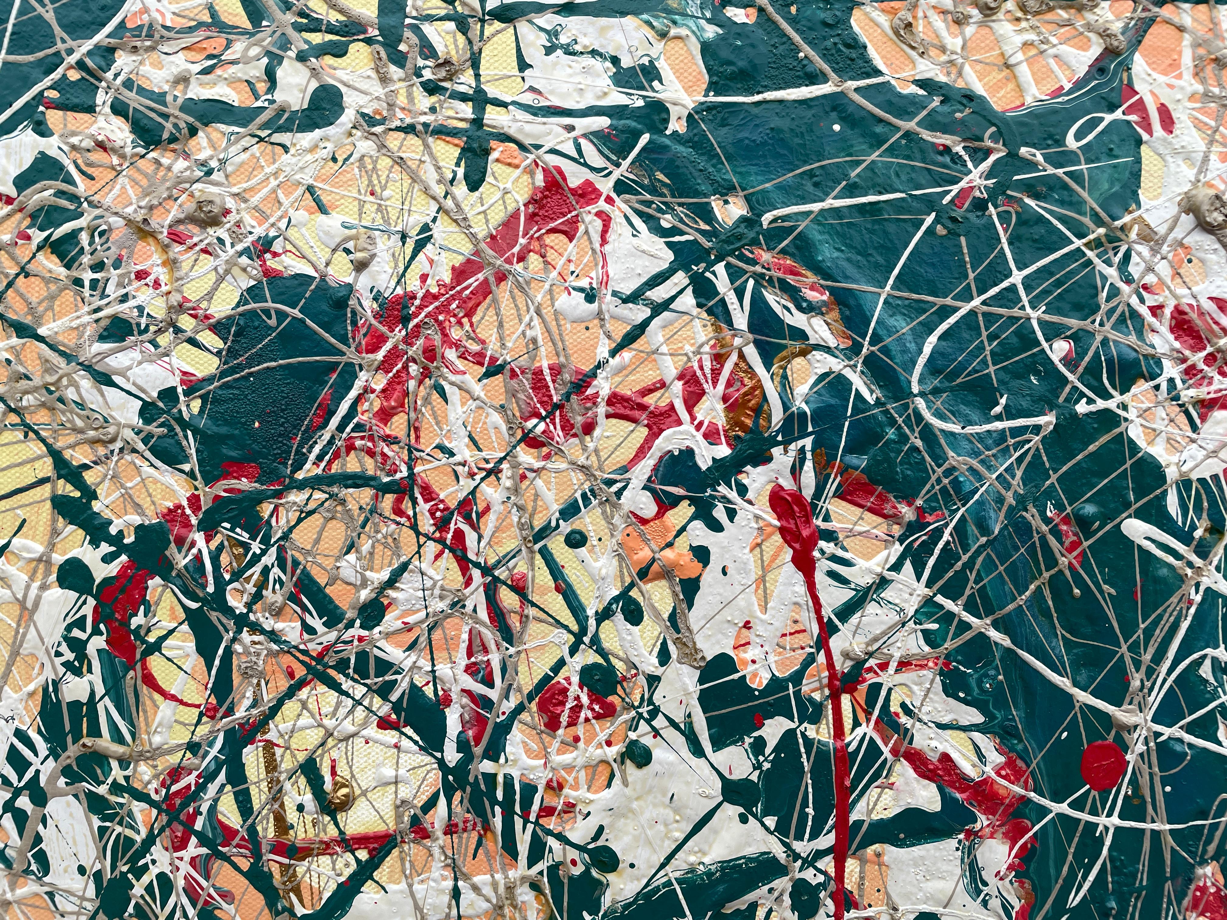 Sur La Foret' par Lori Poncsak - Abstrait contemporain jaune, vert et rouge en vente 3
